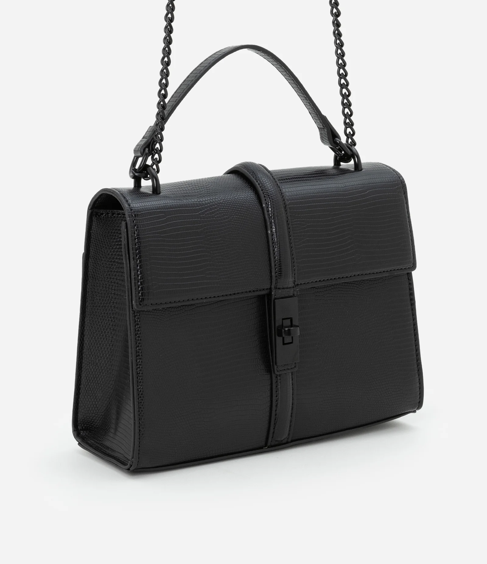 Bolsa Envelope Média em PU com Alça Dupla e Texturas Preto 1