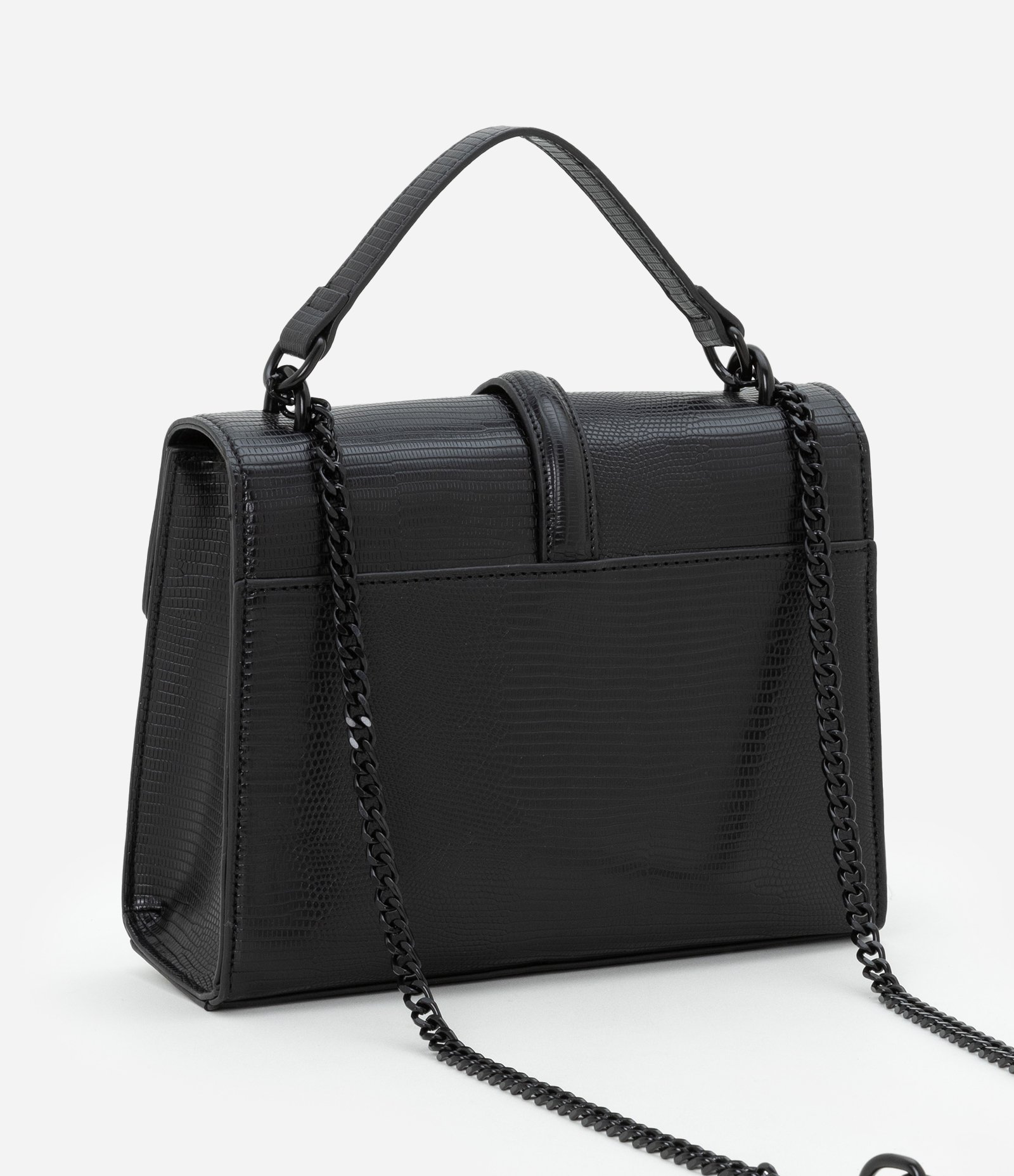 Bolsa Envelope Média em PU com Alça Dupla e Texturas Preto 3