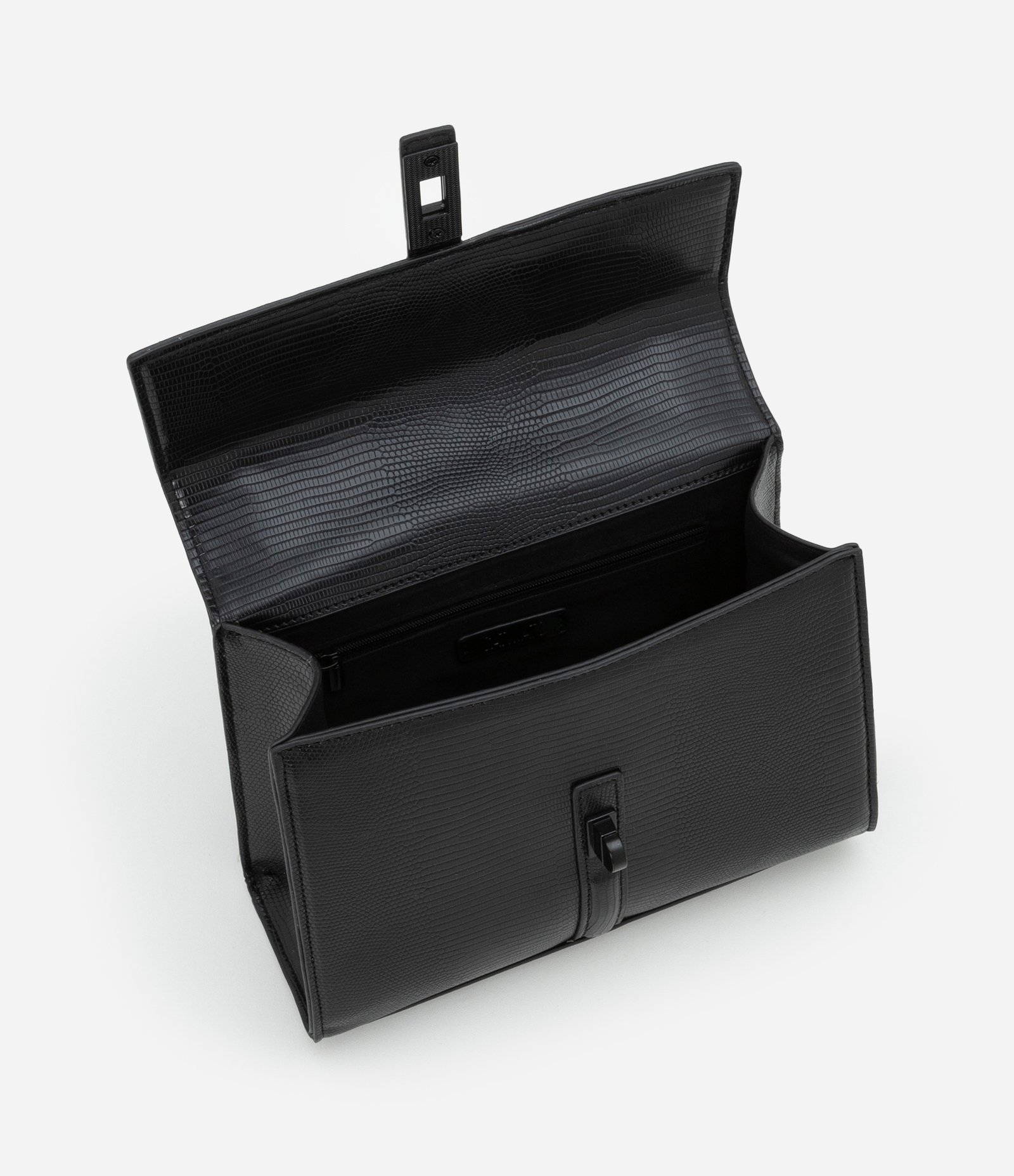 Bolsa Envelope Média em PU com Alça Dupla e Texturas Preto 4