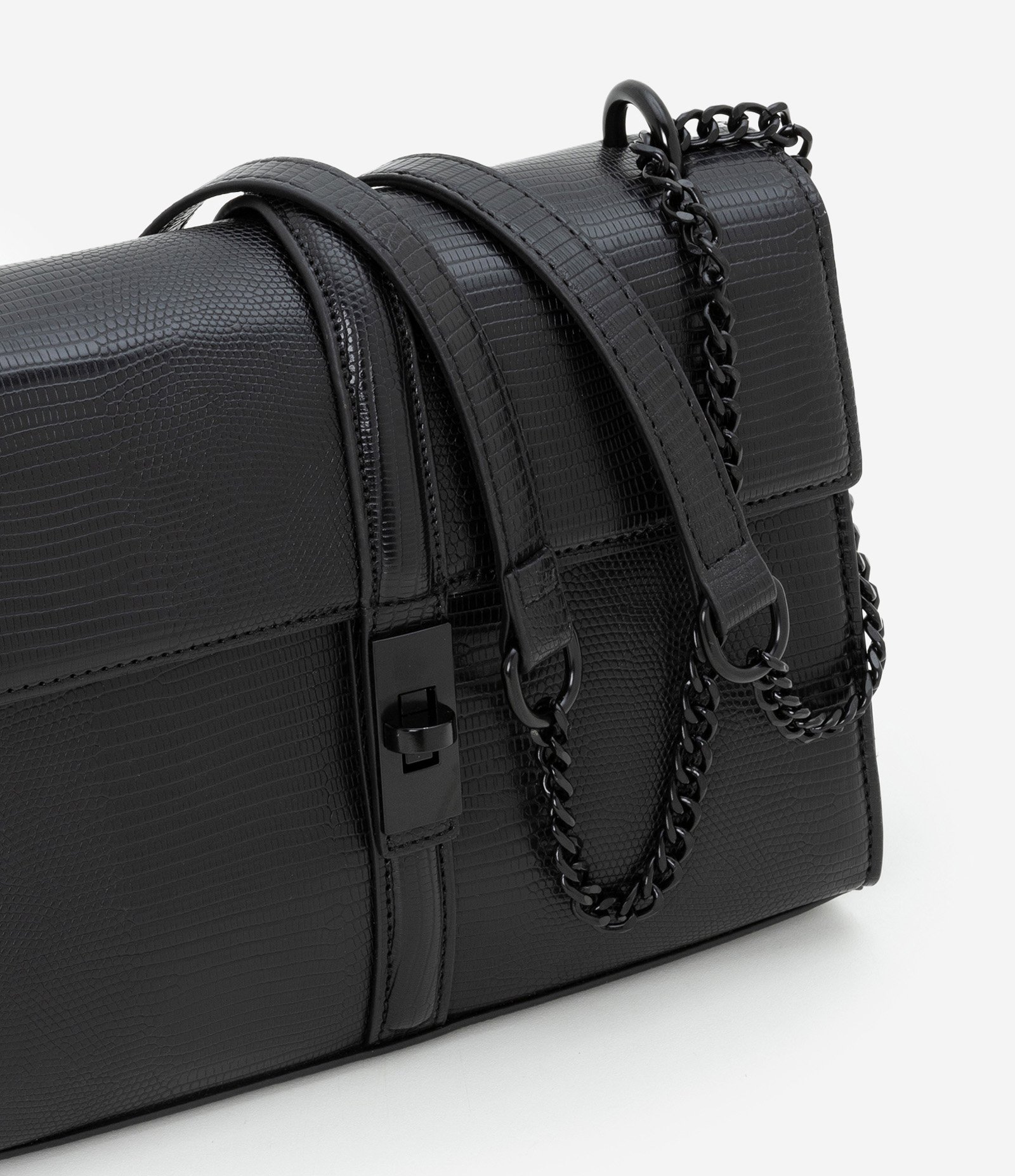 Bolsa Envelope Média em PU com Alça Dupla e Texturas Preto 5