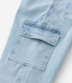 Calça Baggy Infantil Jeans com Bolso Cargo - Tam 7 a 14 Anos
