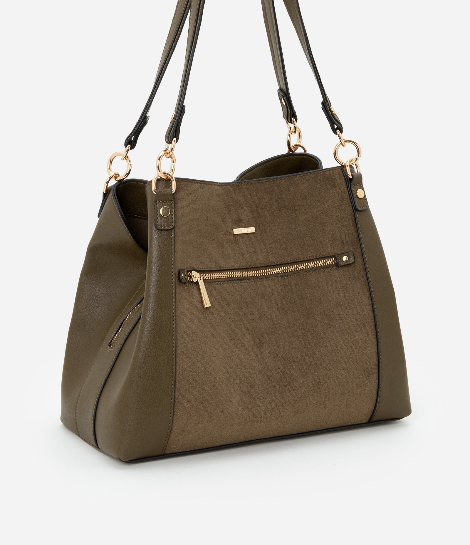 Bolsa Grande em PU com Alças Médias e Recortes Verde 1