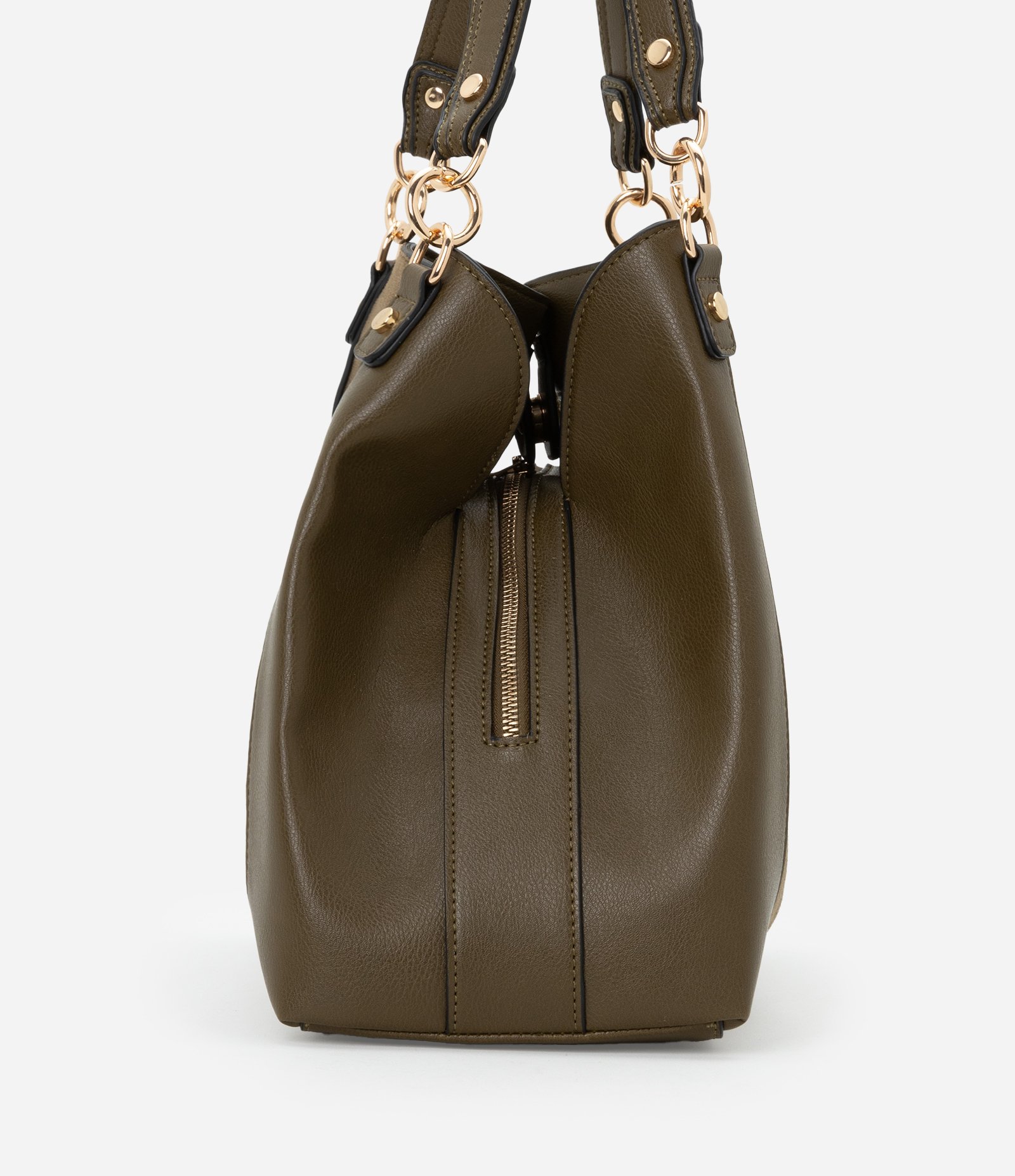 Bolsa Grande em PU com Alças Médias e Recortes Verde 2