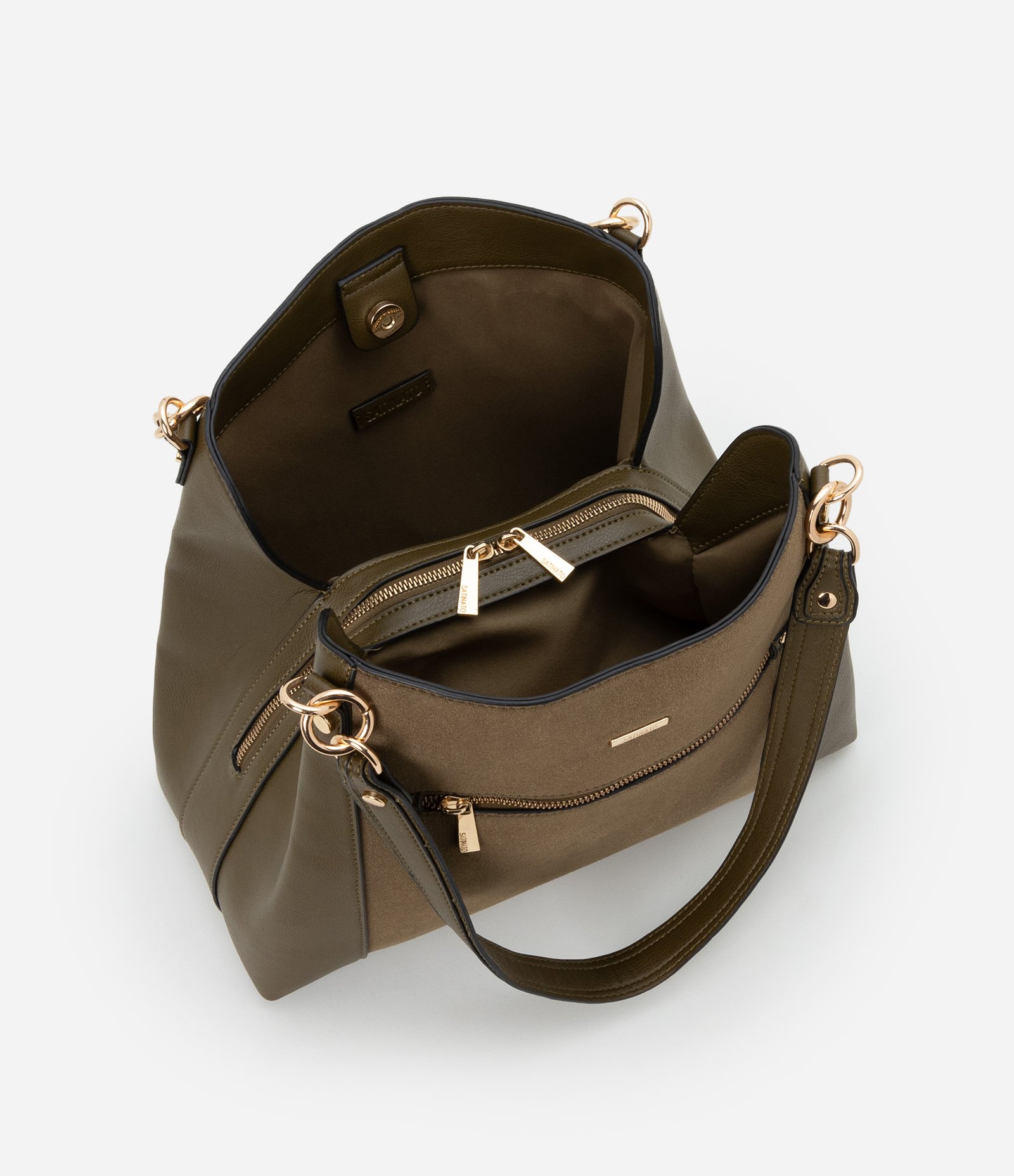 Bolsa Grande em PU com Alças Médias e Recortes Verde 5