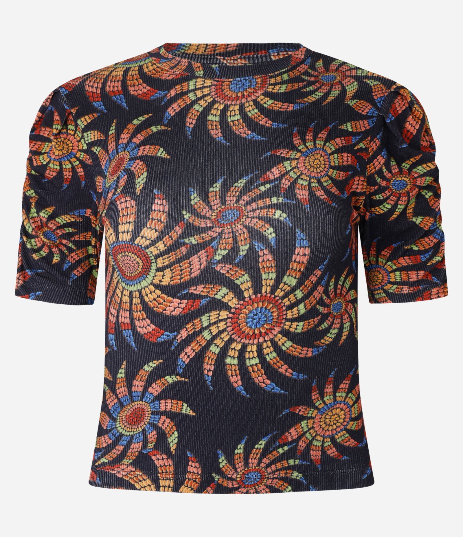 Blusa em Ribana com Estampa Floral e Franzidinhos Preto 5