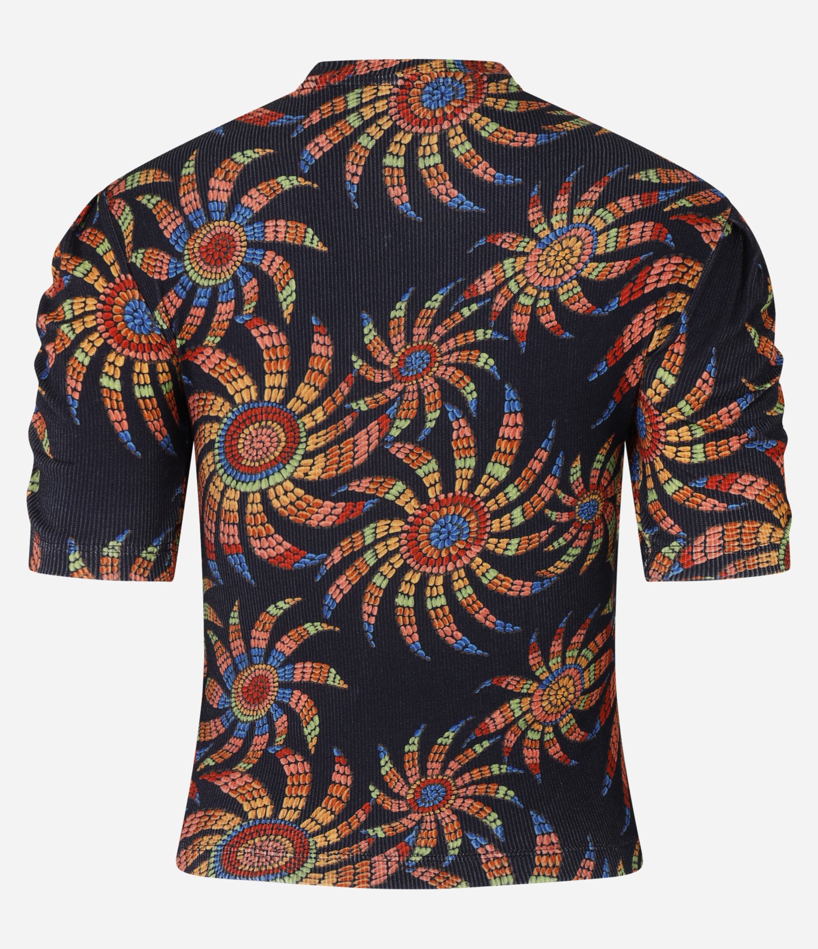 Blusa em Ribana com Estampa Floral e Franzidinhos Preto 7