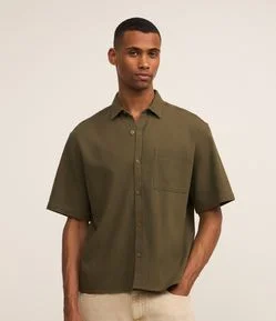 Camisa Boxy em Algodão com Bolso e Textura