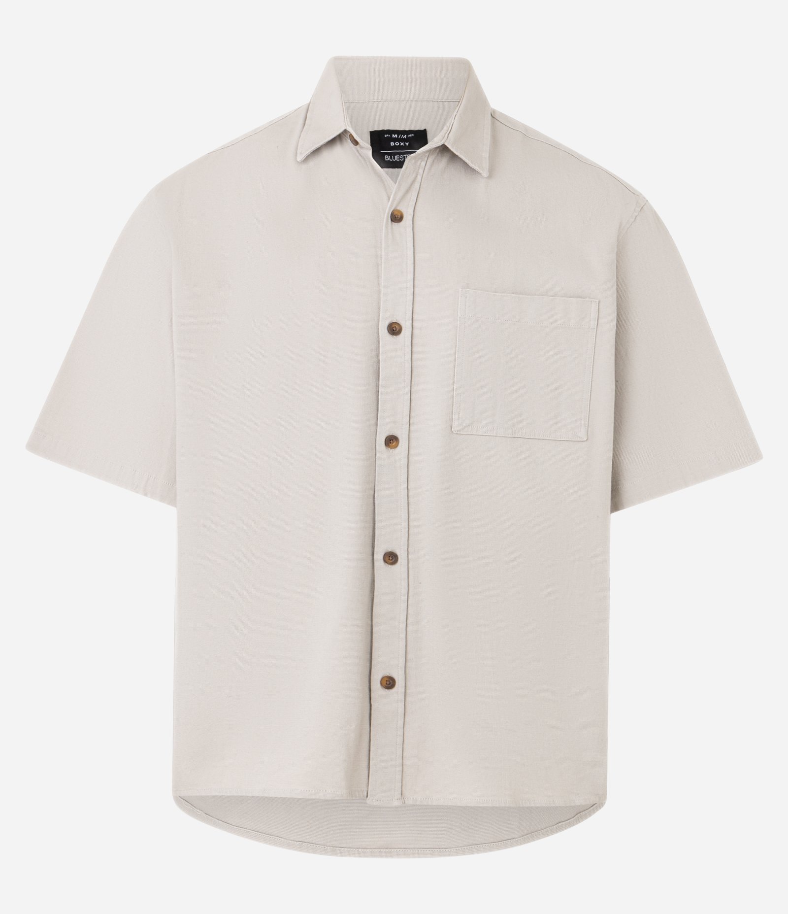 Camisa Boxy em Algodão com Bolso e Textura Bege 4