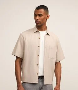 Camisa Boxy em Algodão com Bolso e Textura