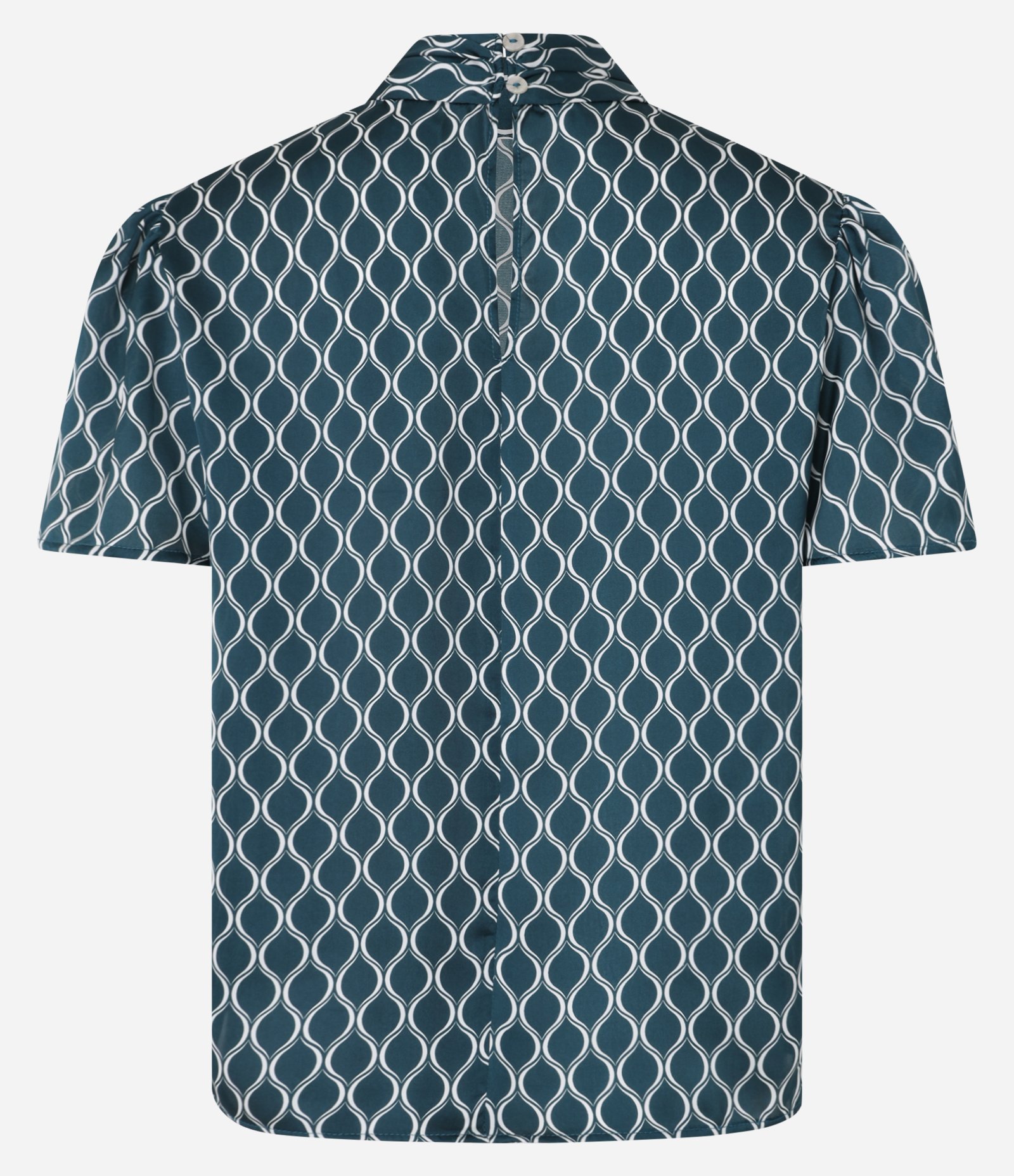 Blusa Acetinada com Gola Alta e Estampa Geométrica Verde 7