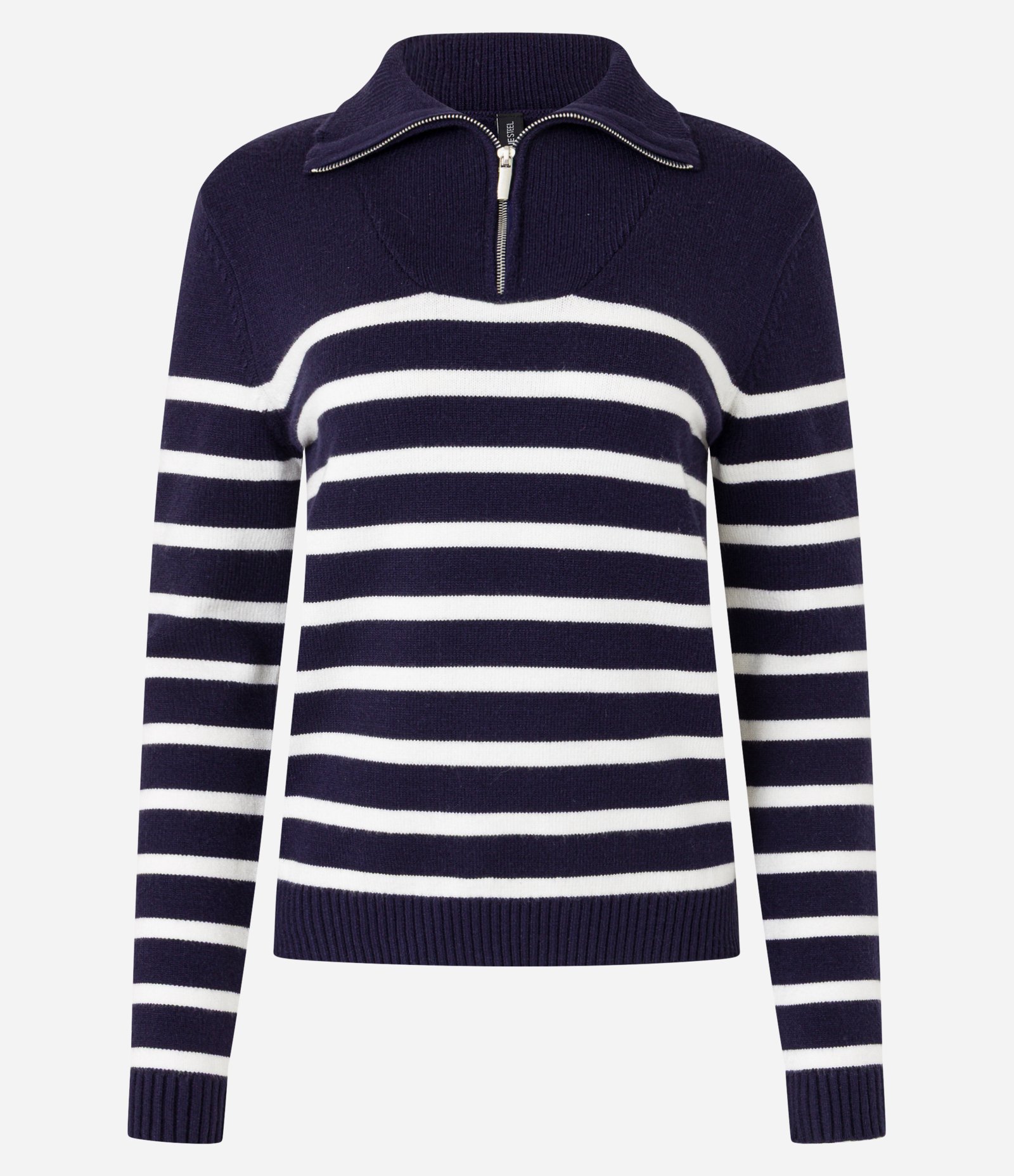 Suéter em Tricô com Listras e Zíper na Gola Azul 5