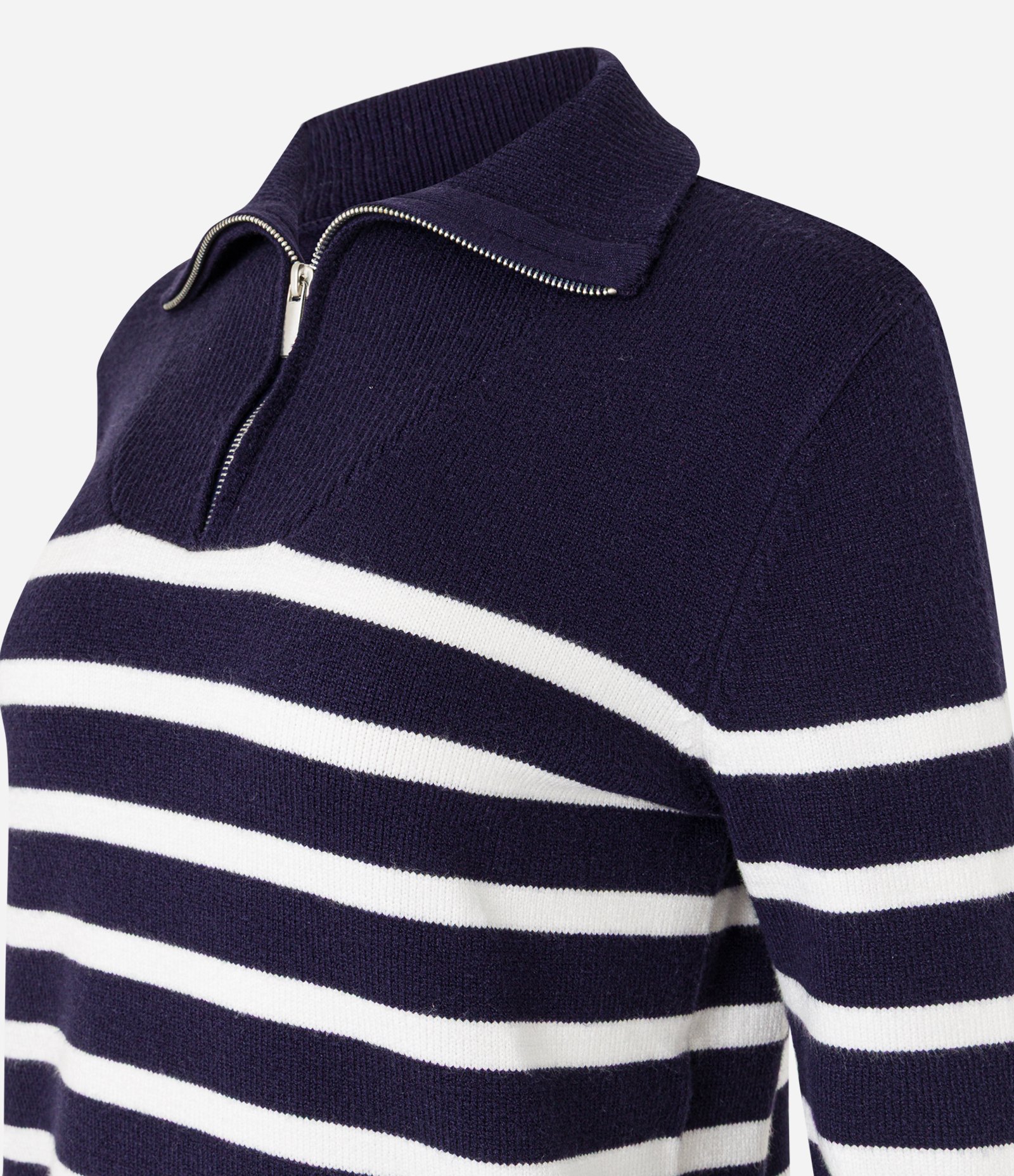 Suéter em Tricô com Listras e Zíper na Gola Azul 6