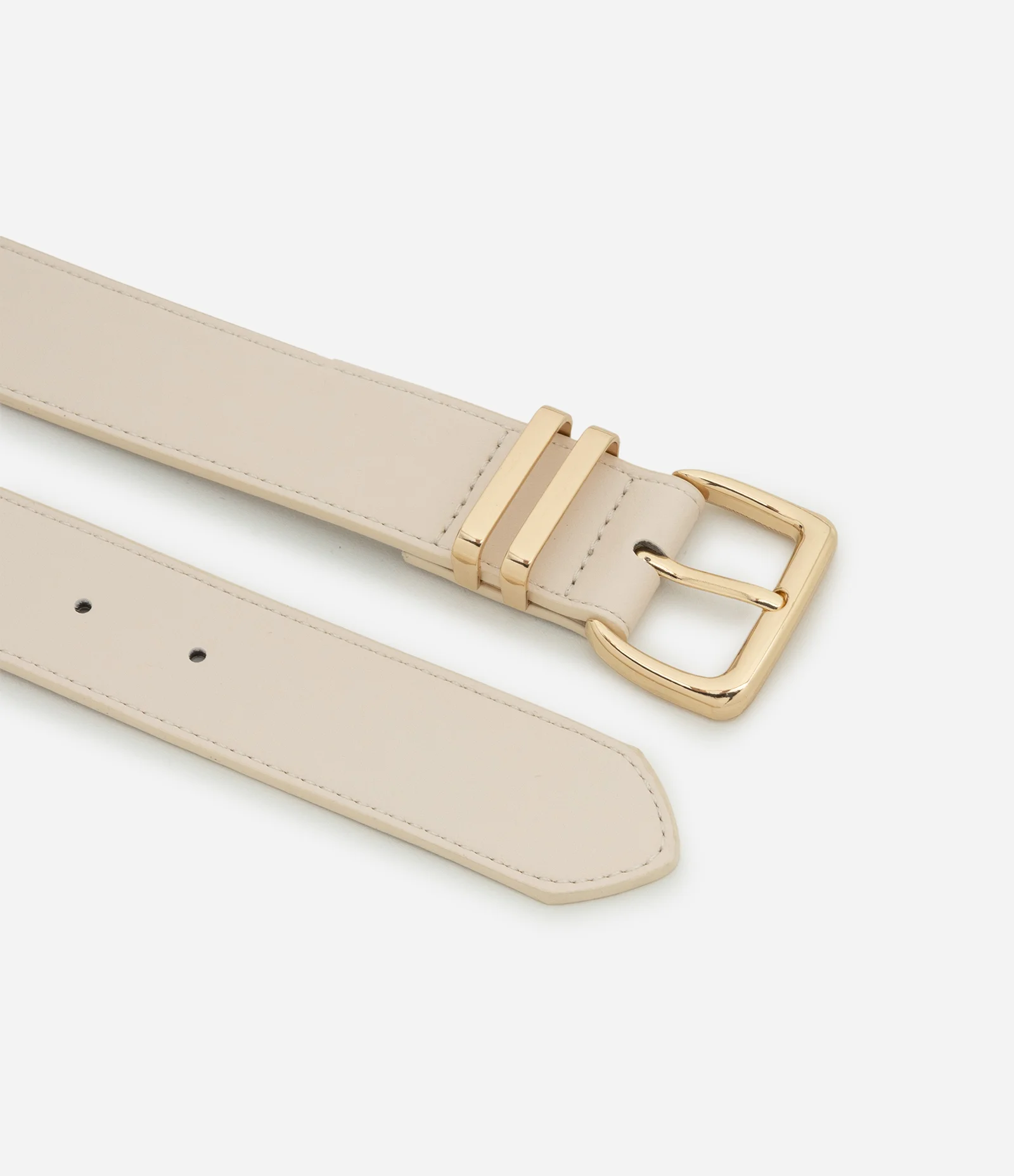 Kit 02 Cintos em PU com Fivela Quadrada Marrom/ Off White 2