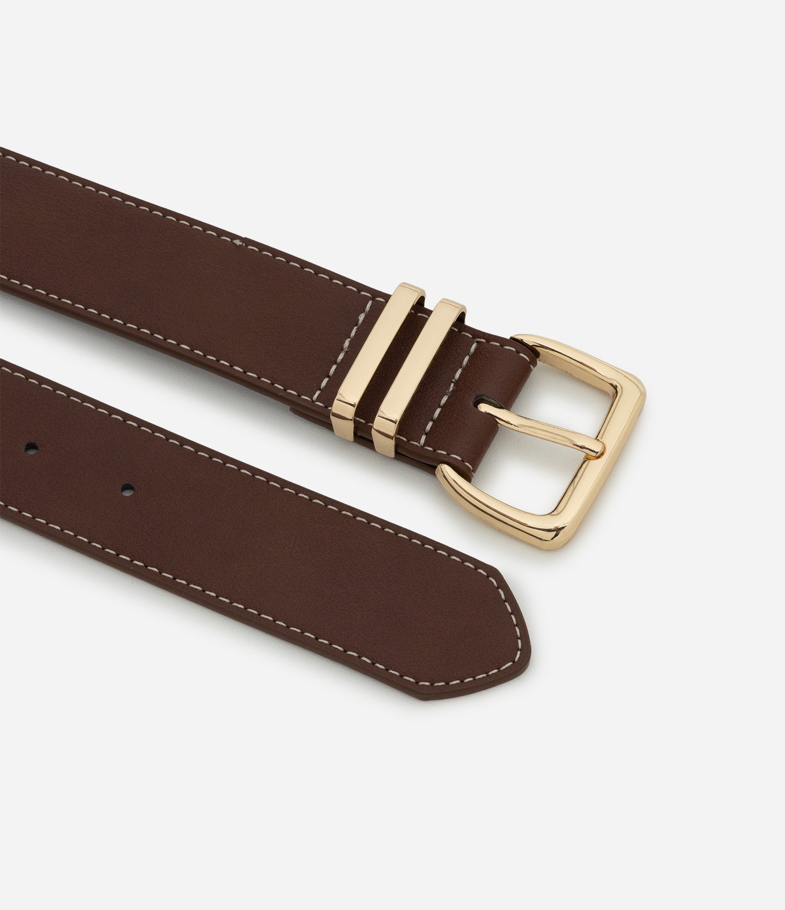 Kit 02 Cintos em PU com Fivela Quadrada Marrom/ Off White 3