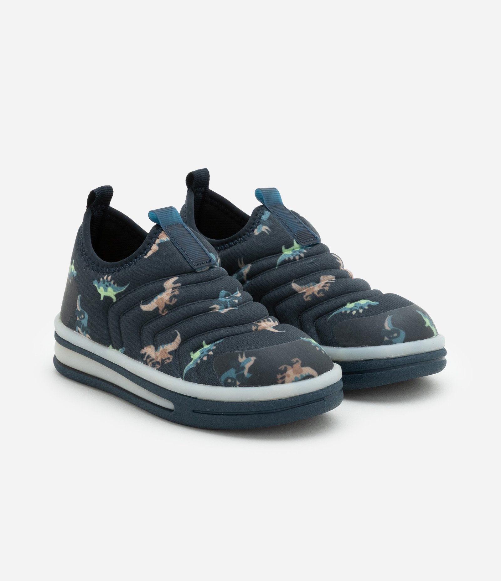 Tênis Infantil Calce Fácil com Estampa de Dinos e Sola com Luzinhas Led -Tam 20 ao 27 Verde 2