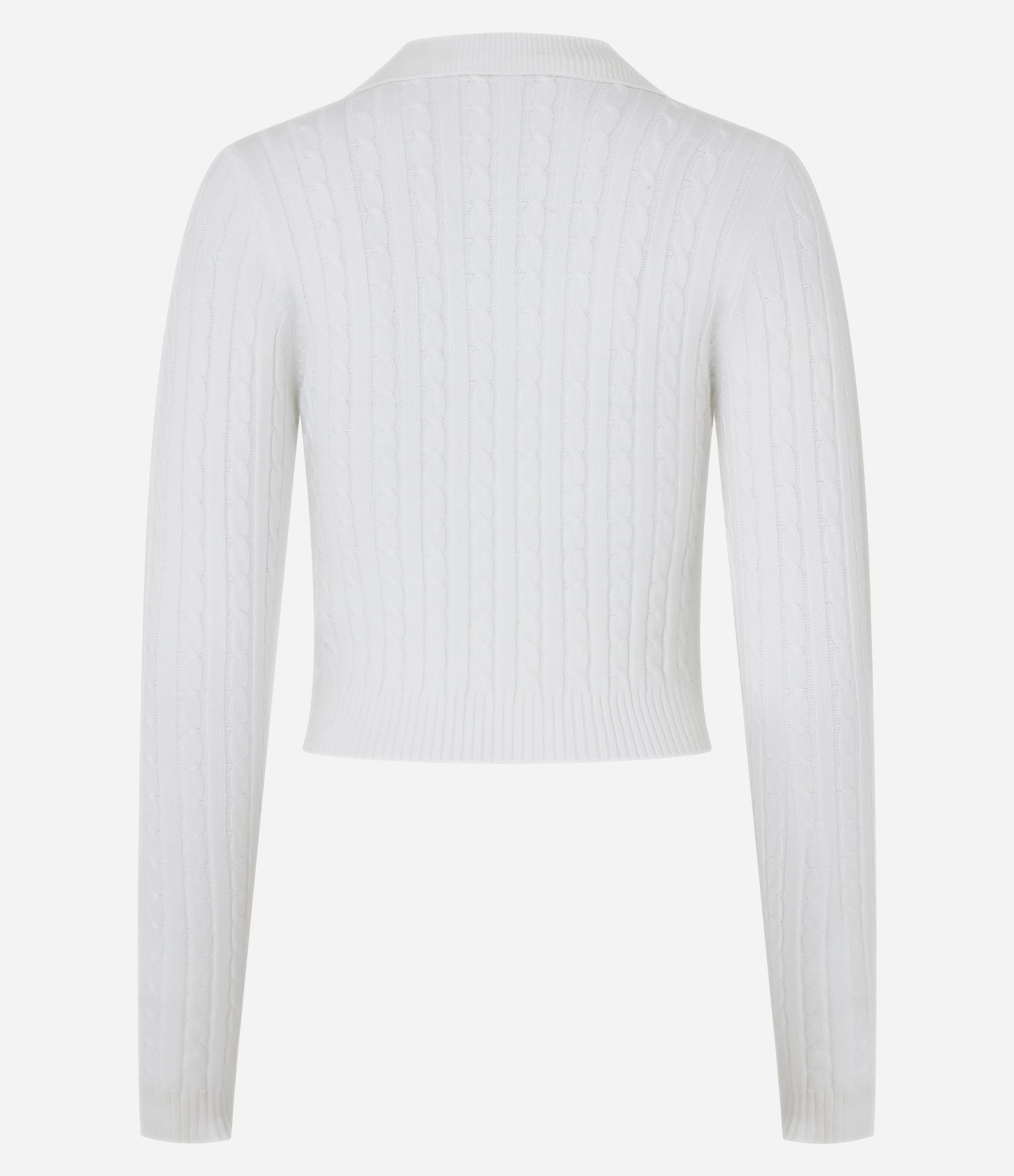 Blusa em Tricô com Textura Trançada e com Gola Polo Branco 7