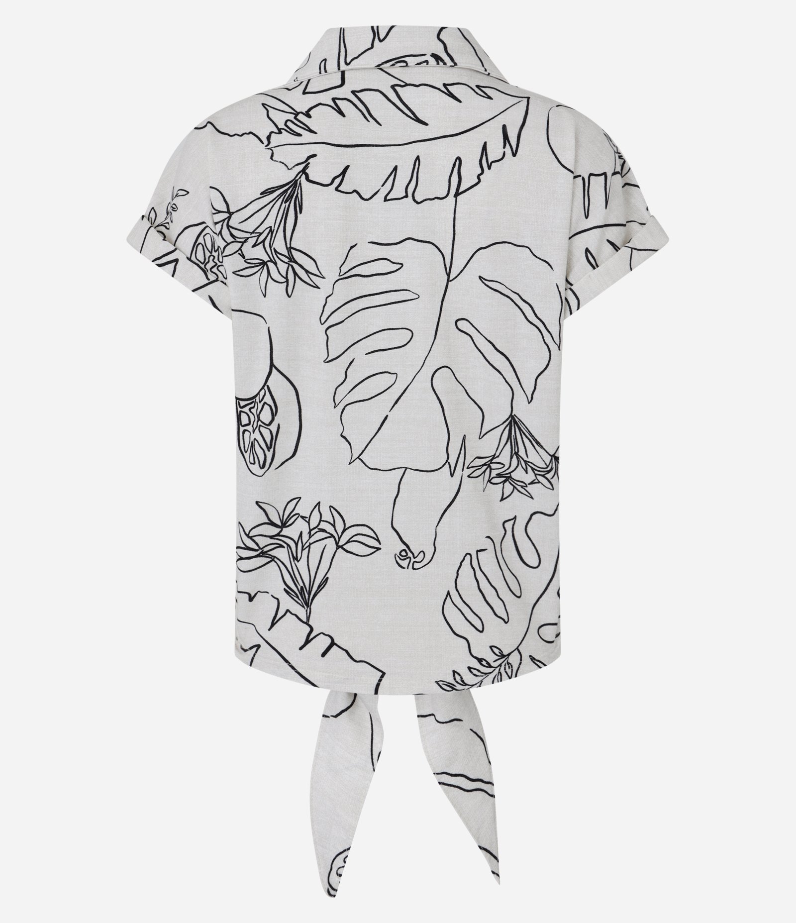 Blusa em Viscose com Amarração e Folhagens Estampadas Branco Neve 2
