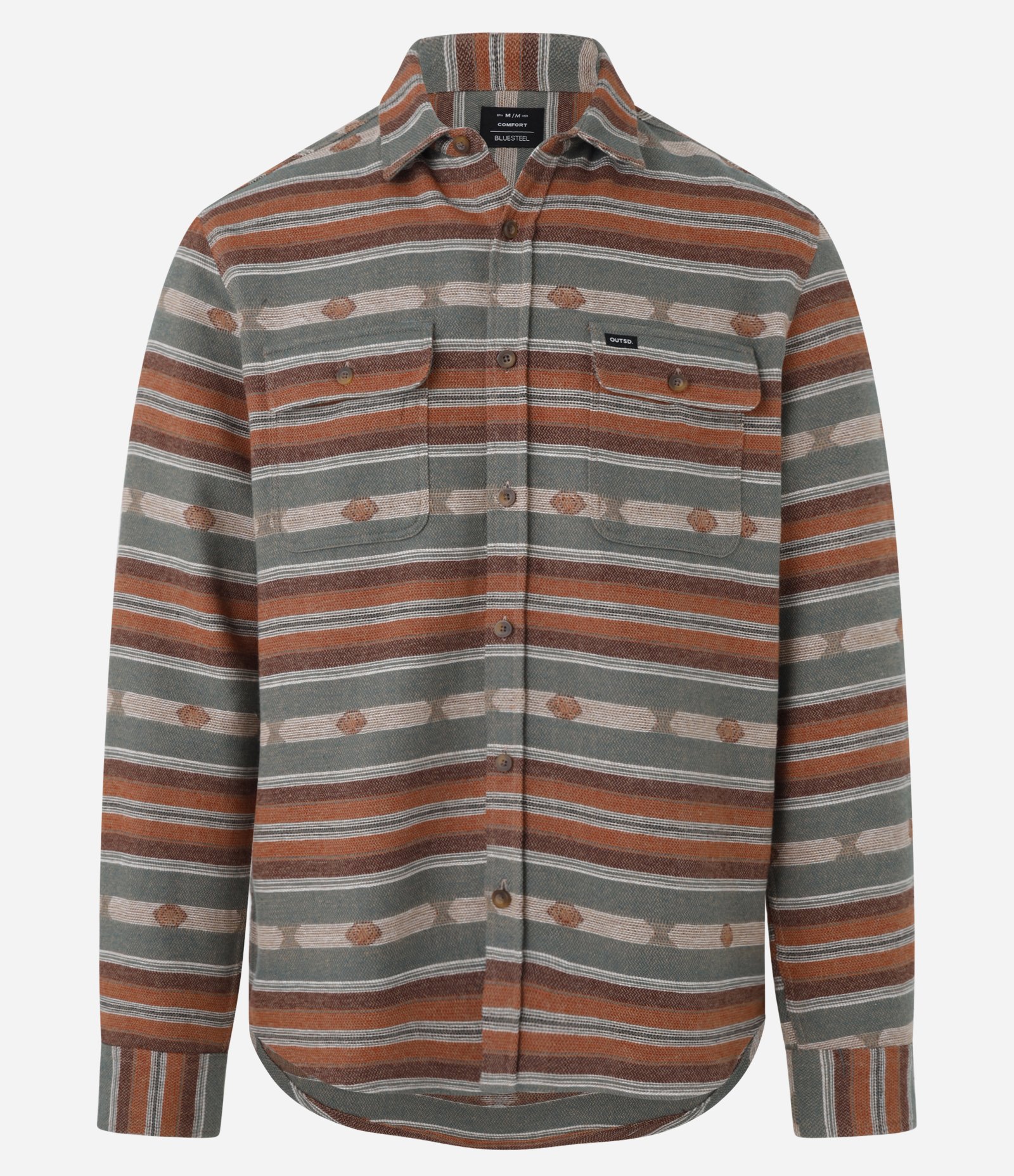 Camisa Comfort com Jacquard e Estampa Étnica Verde/Laranja/Bege 5