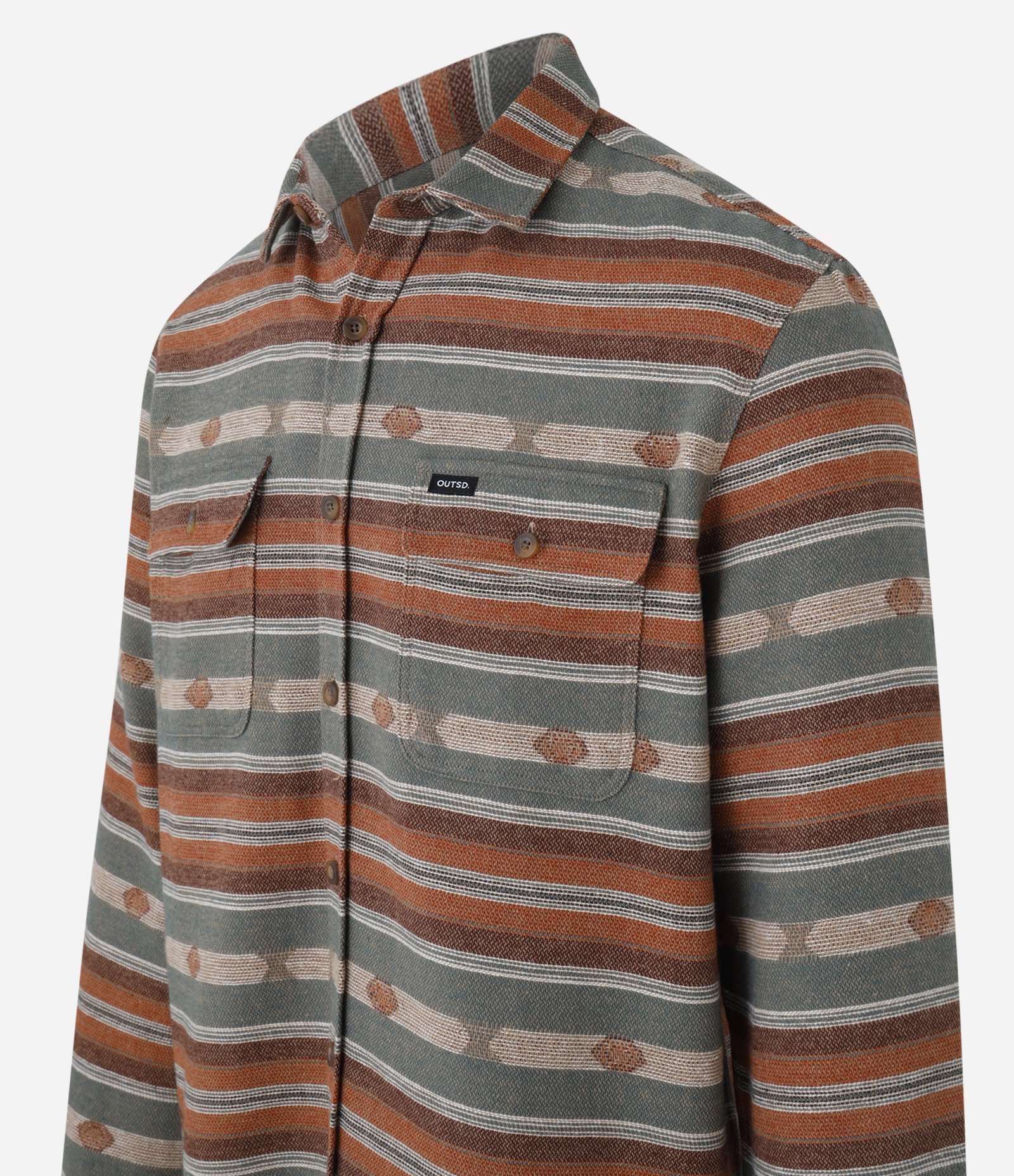 Camisa Comfort com Jacquard e Estampa Étnica Verde/Laranja/Bege 6