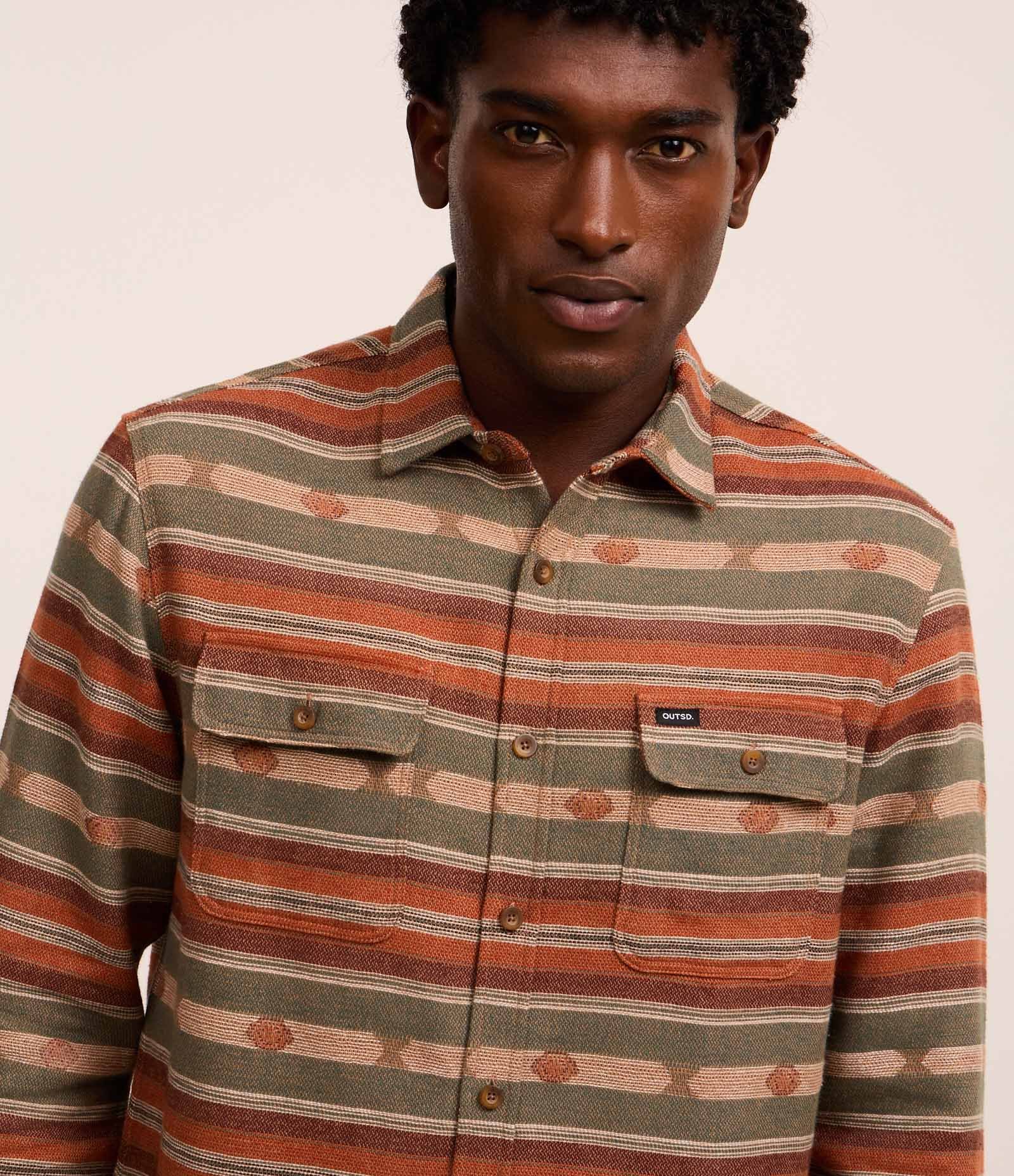 Camisa Comfort com Jacquard e Estampa Étnica Verde/Laranja/Bege 4