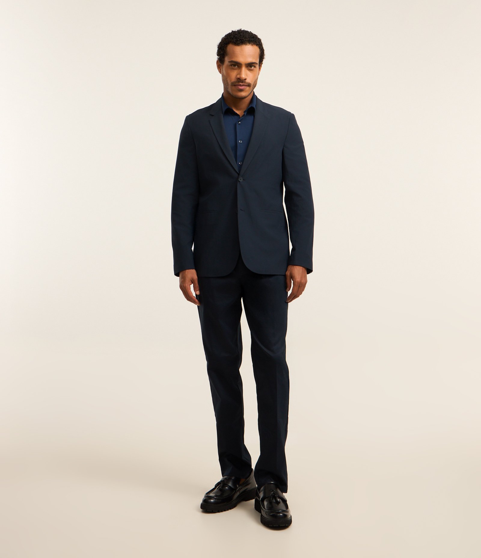 Blazer em Performance Easy Care com Textura e Gola com Lapela Azul Marinho 2