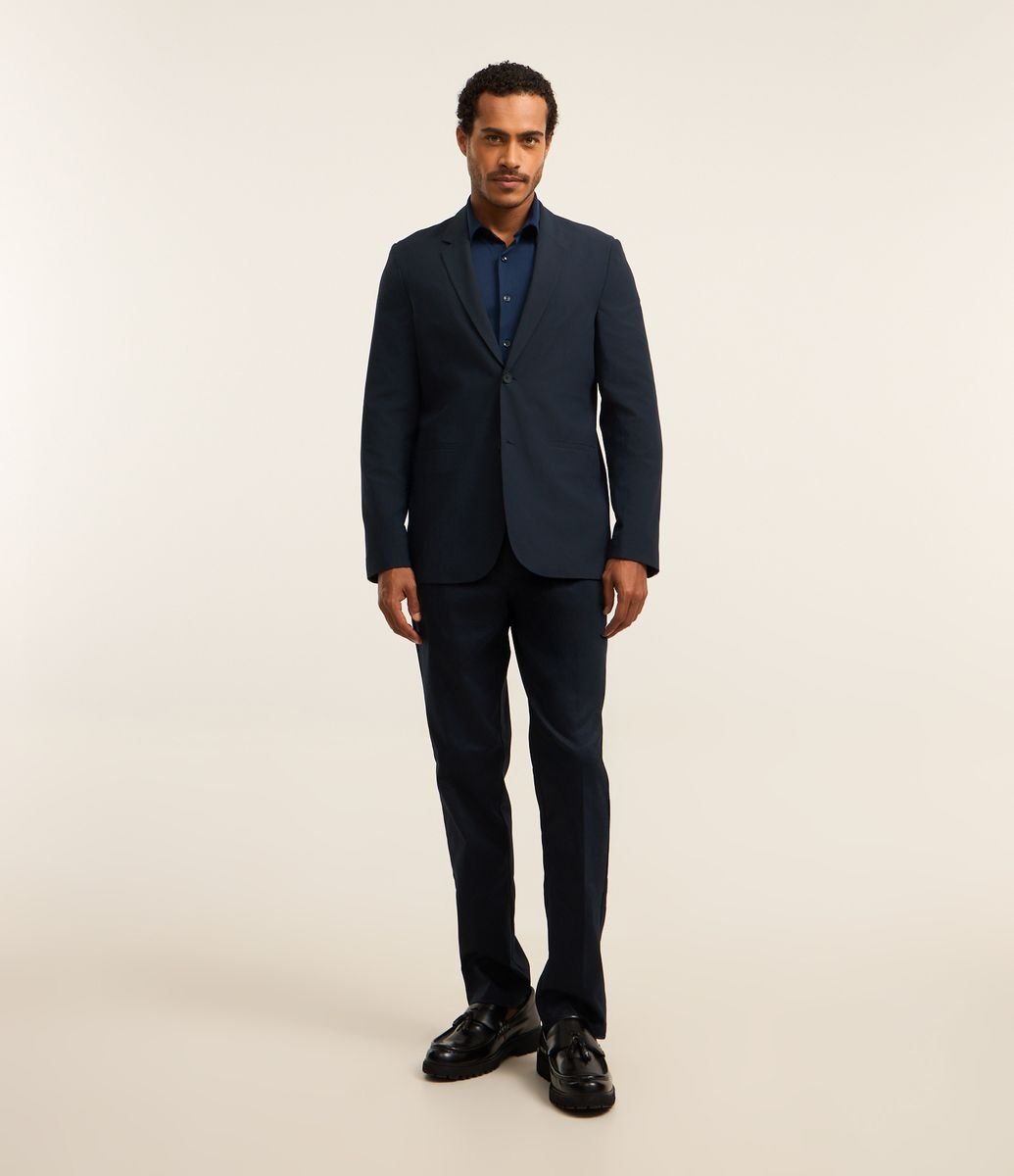 Blazer em Performance Easy Care com Textura e Gola com Lapela Azul