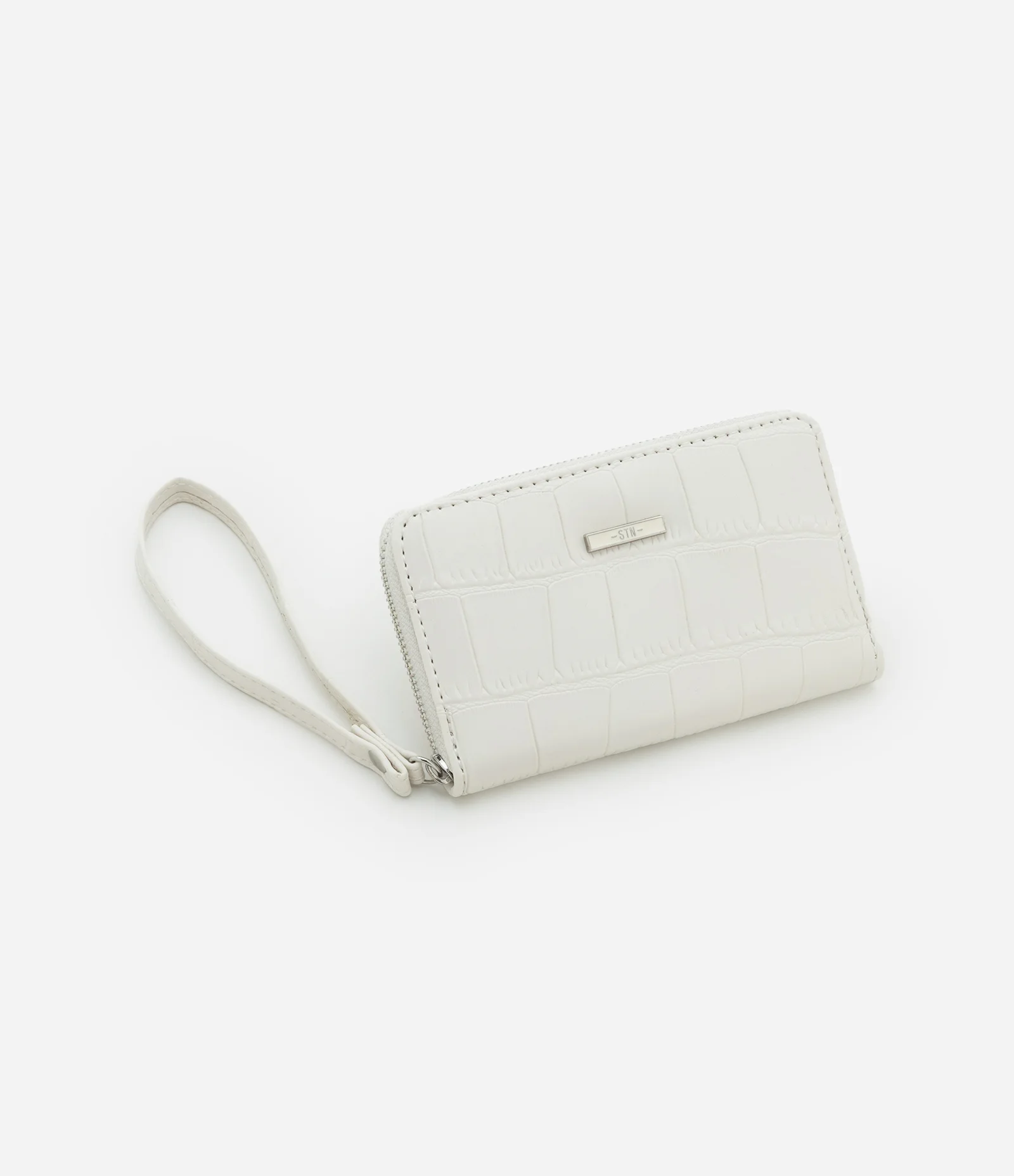 Carteira Pequena em PU com Texturas na Superfície Off White 1
