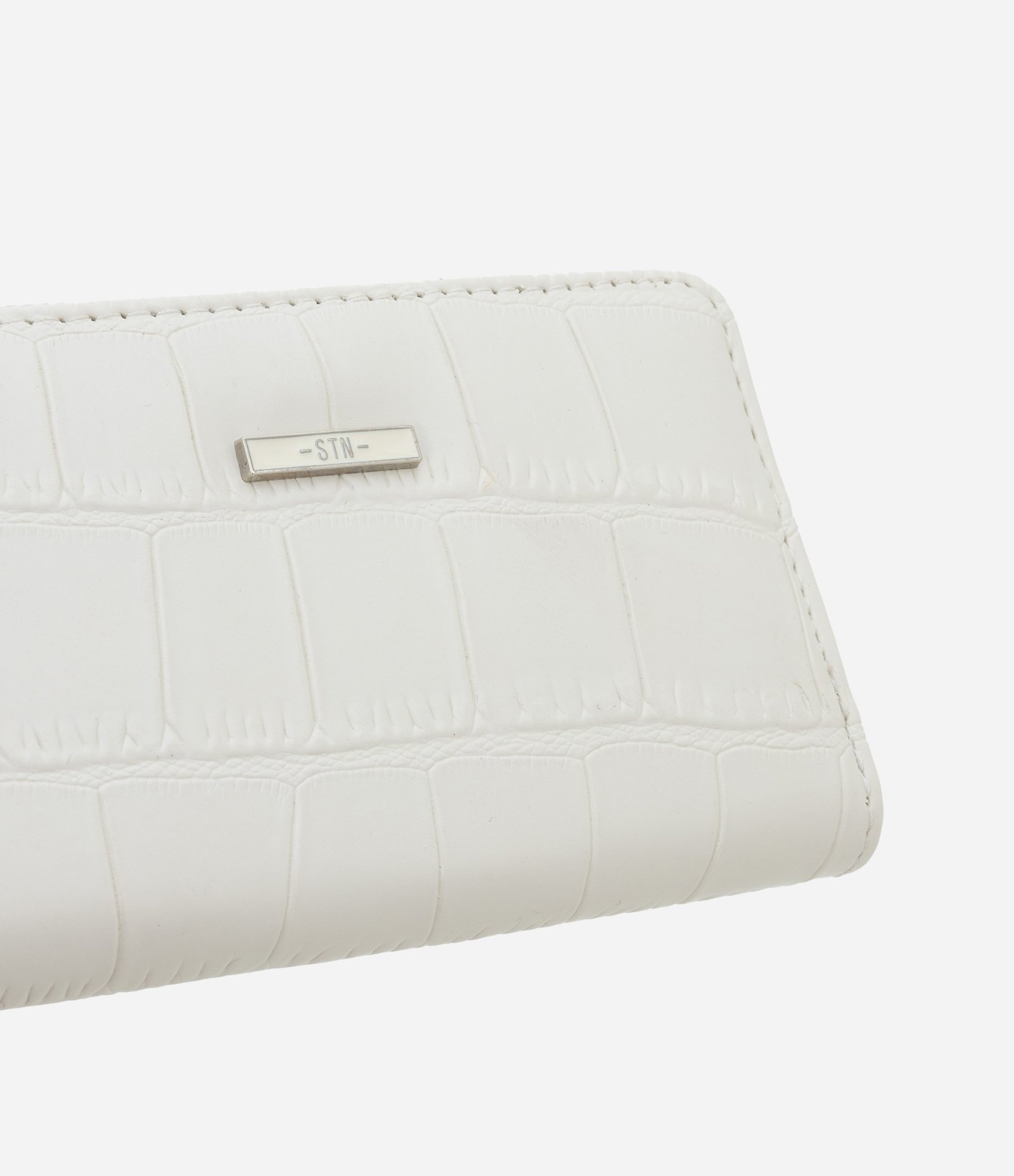 Carteira Pequena em PU com Texturas na Superfície Off White 4