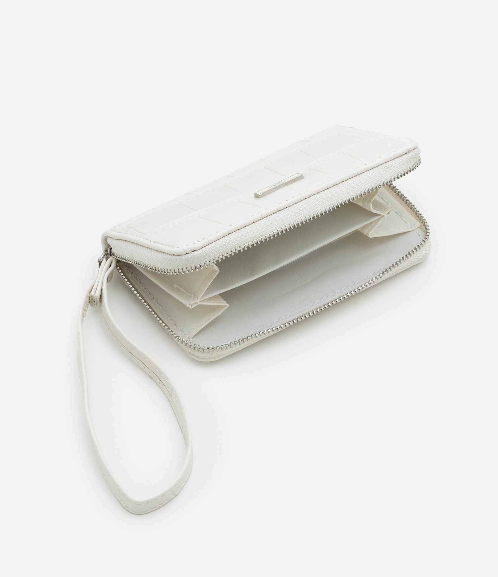 Carteira Pequena em PU com Texturas na Superfície Off White 5