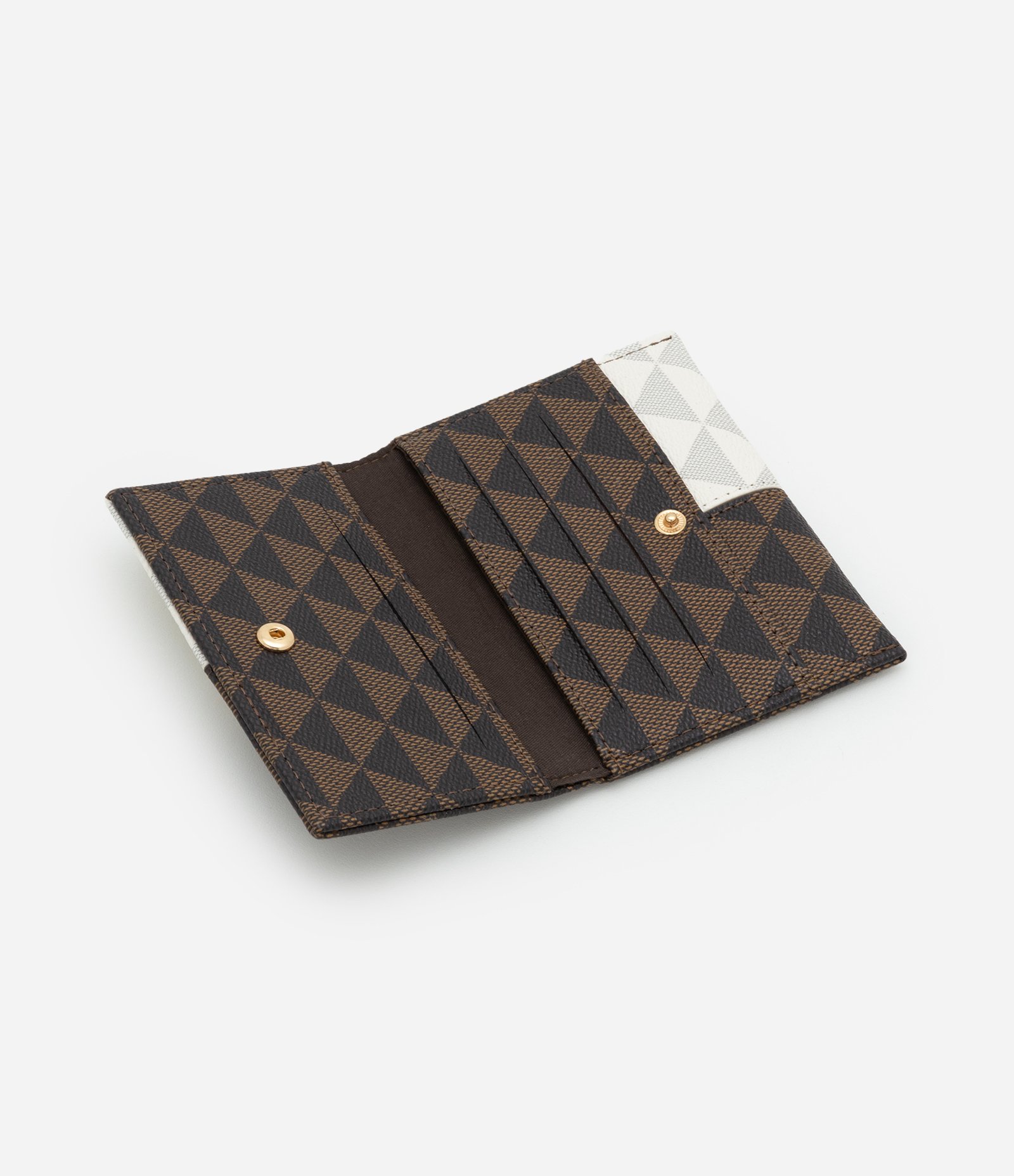 Carteira Pequena em PU Estampa Triângulos Bicolor Off White/Marrom 5