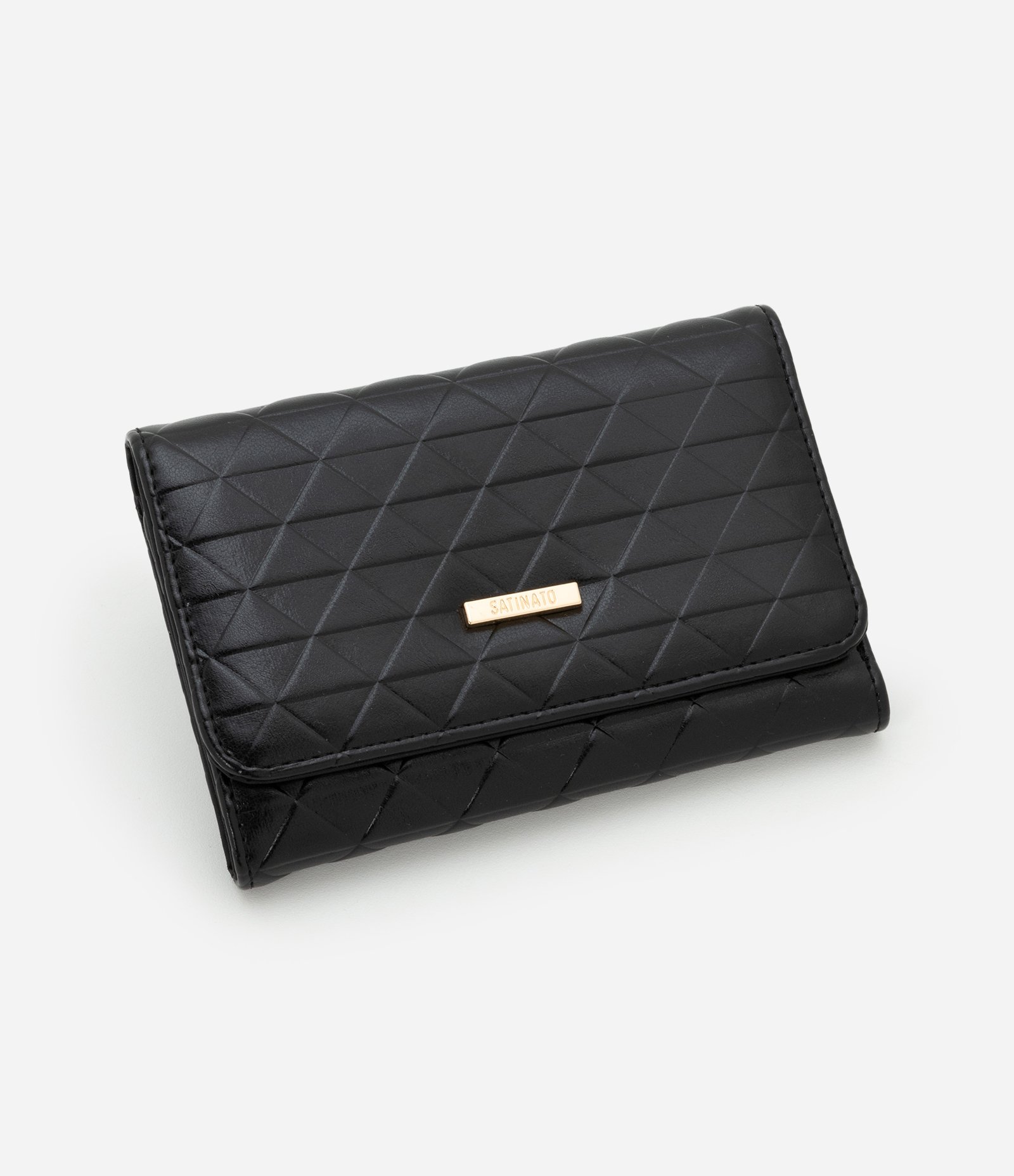 Carteira Média em PU com Textura de Triangulos Preto 1