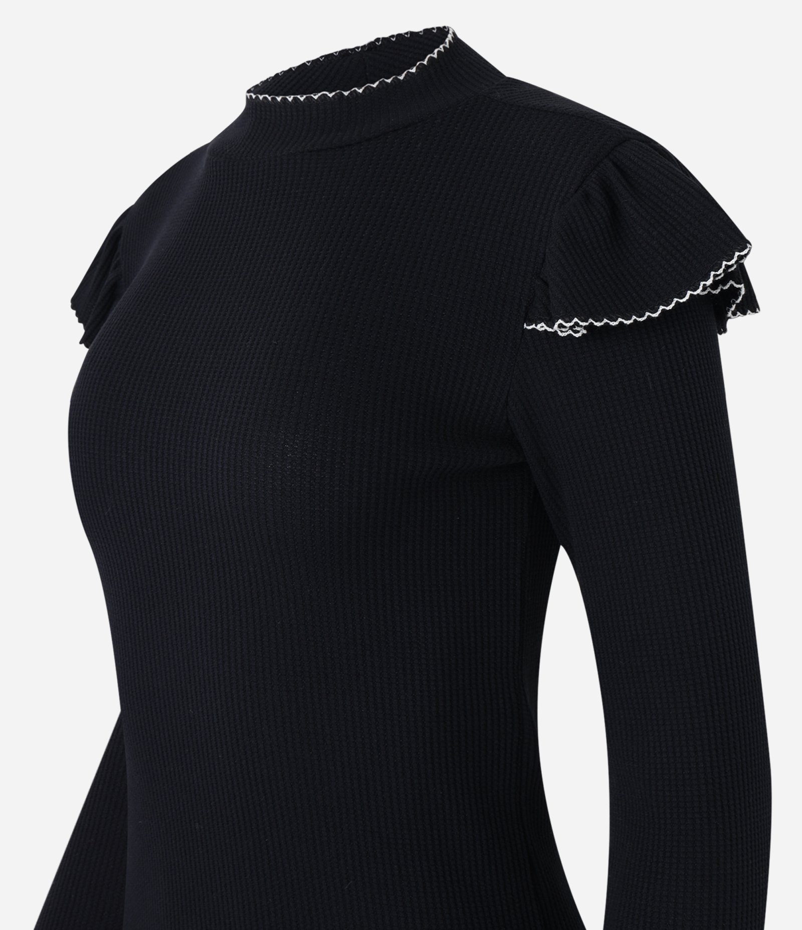 Blusa Manga Longa Texturizada Com Babadinhos Preto 6