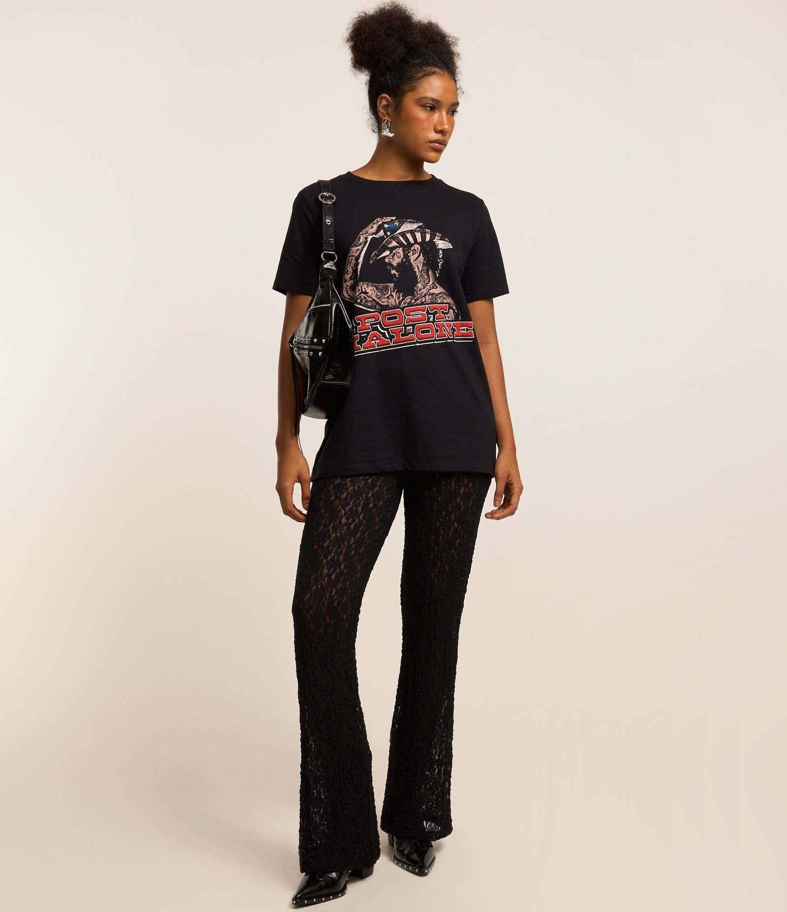 Camiseta Alongada em Algodão com Estampa Post Malone Preto 2