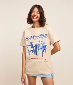 Camiseta Alongada em Algodão com Estampa Barzinho