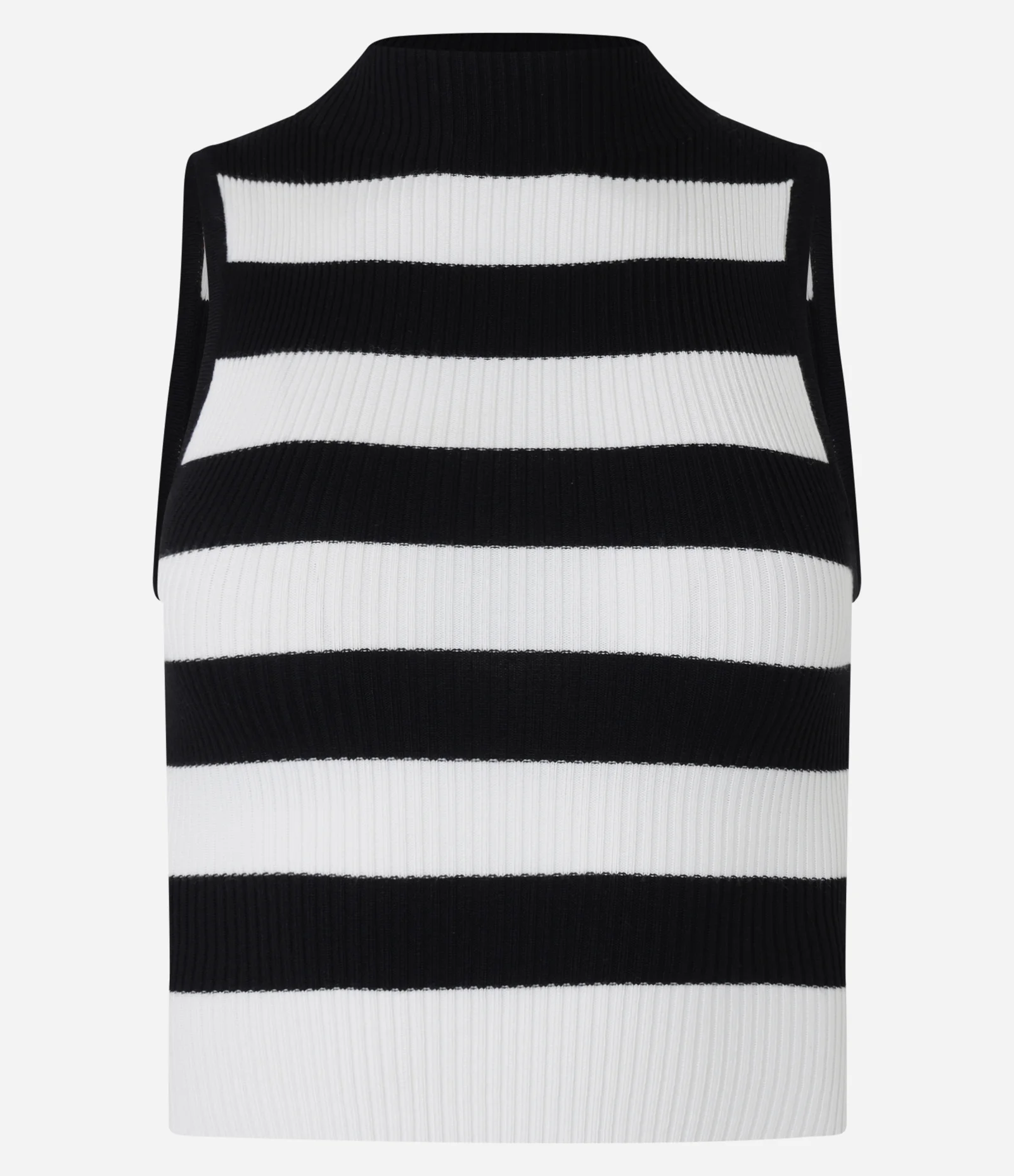 Blusa Bicolor em Tricô Canelado com Listras e Gola Alta Preto/Branco 5