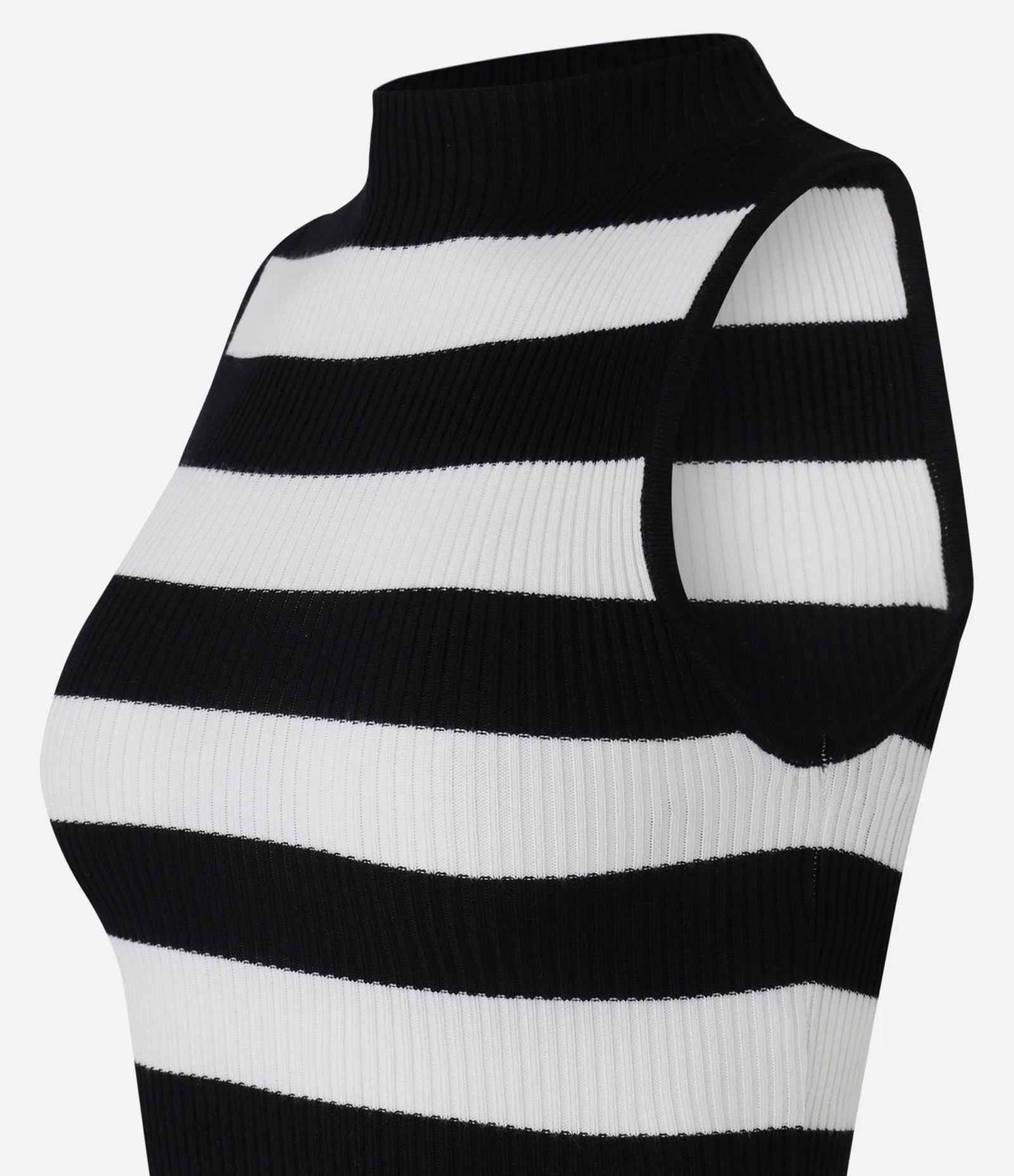 Blusa Bicolor em Tricô Canelado com Listras e Gola Alta Preto/Branco 6