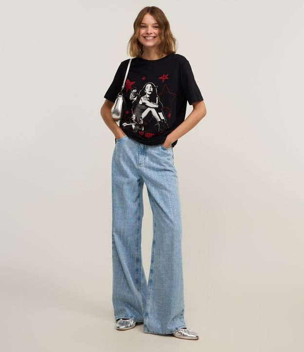Camiseta Alongada em Algodão com Estampa Olivia So American