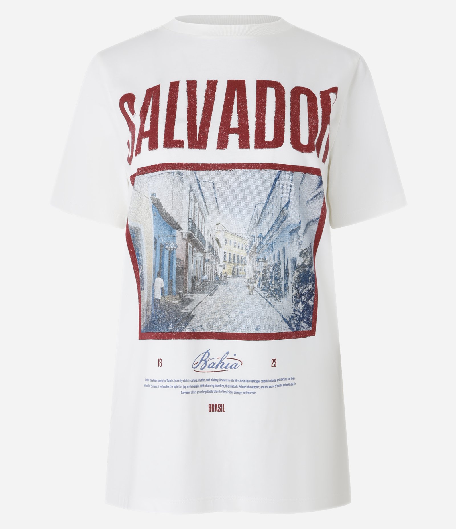 Camiseta Alongada em Algodão com Estampa Salvador Branco 4