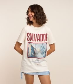 Camiseta Alongada em Algodão com Estampa Salvador