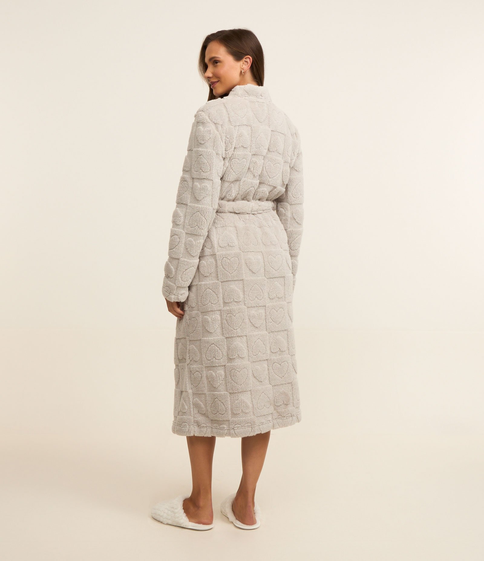 Robe em Fleece com Amarração e Coração Embossed Cinza 2