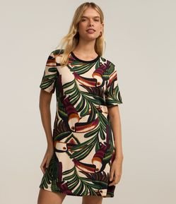 Vestido T-shirt com Estampa de Folhagens