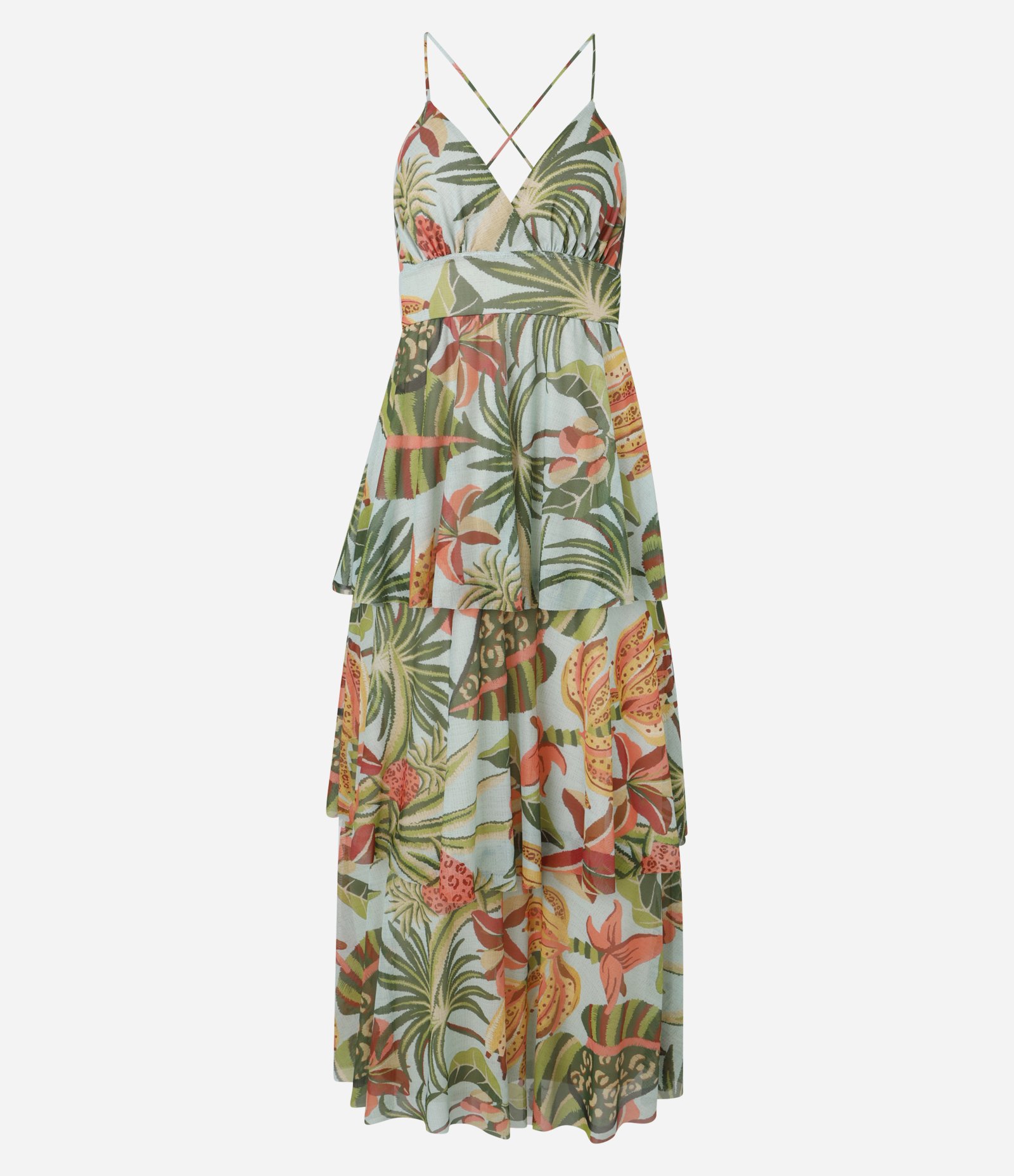 Vestido Midi de Alça em Estampa Folhagem Tropical Verde 4