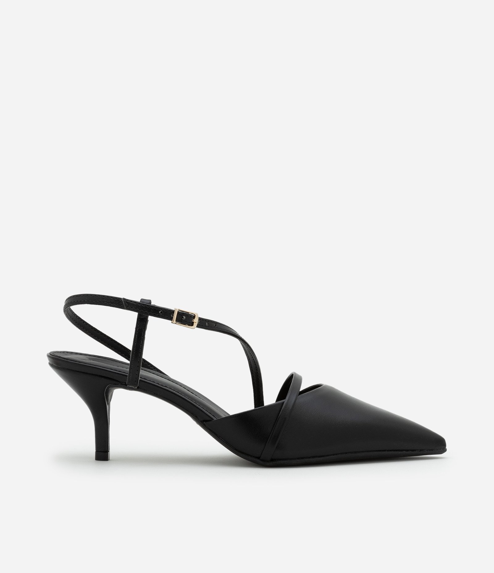 Sapato Scarpin em PU com Salto e Tiras Preto 1