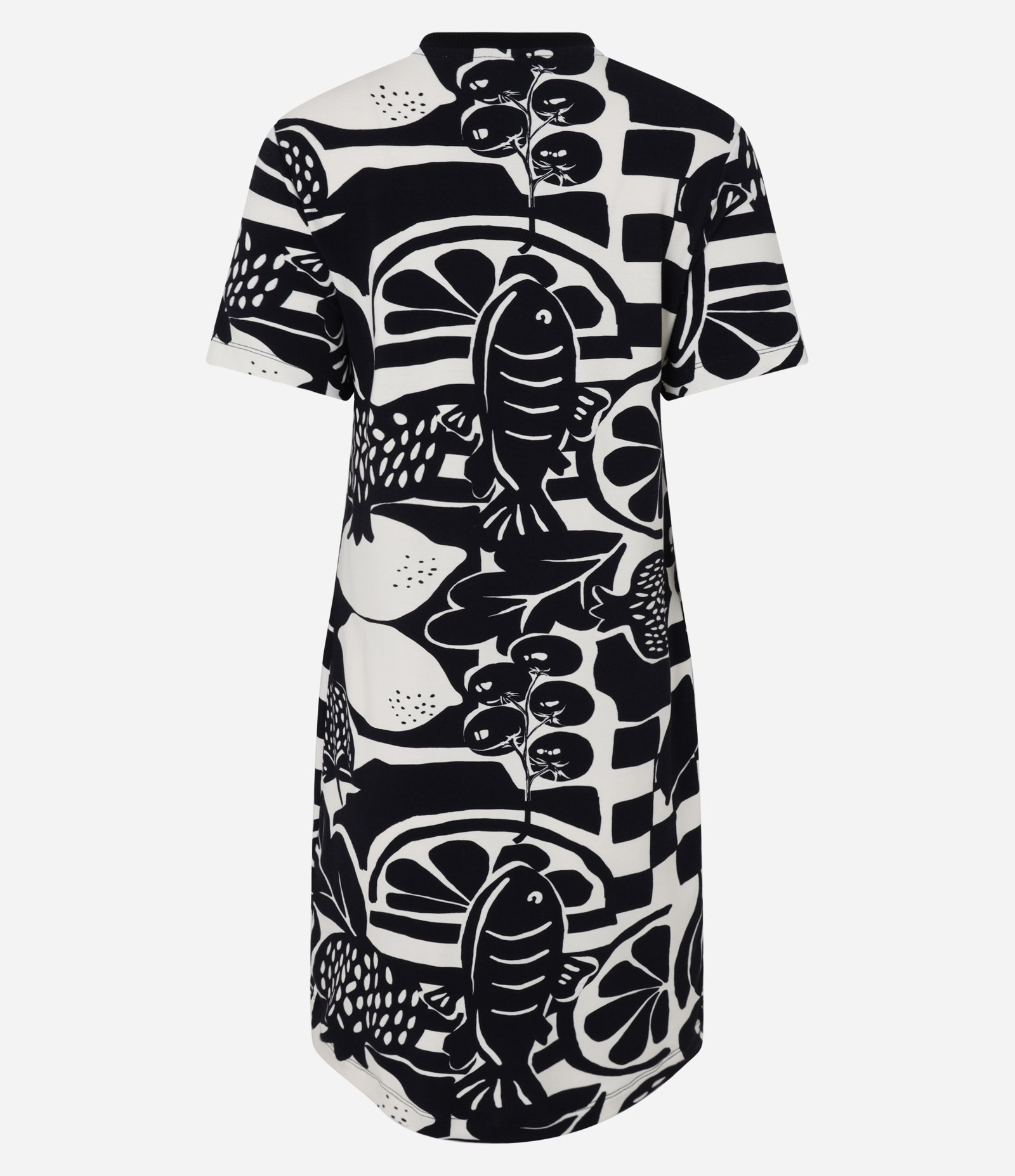 Vestido T-Shirt Curto Reto em Viscose Estampado de Frutas Preto/Off White 5