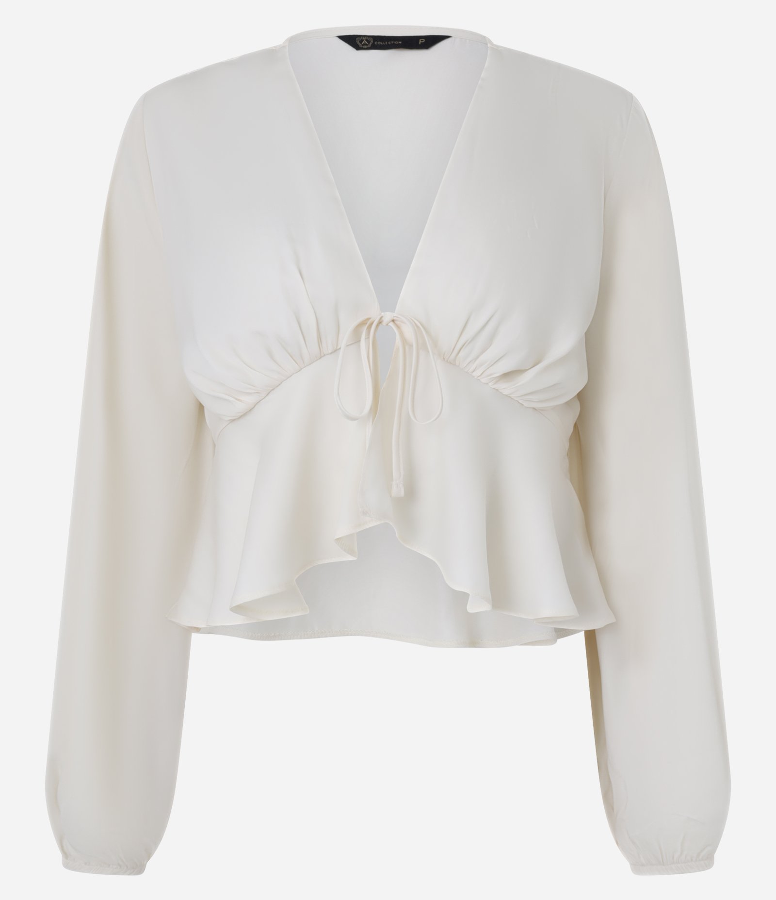 Blusa Boho Chic em Crepe Liso com Amarração Frontal Bege 1