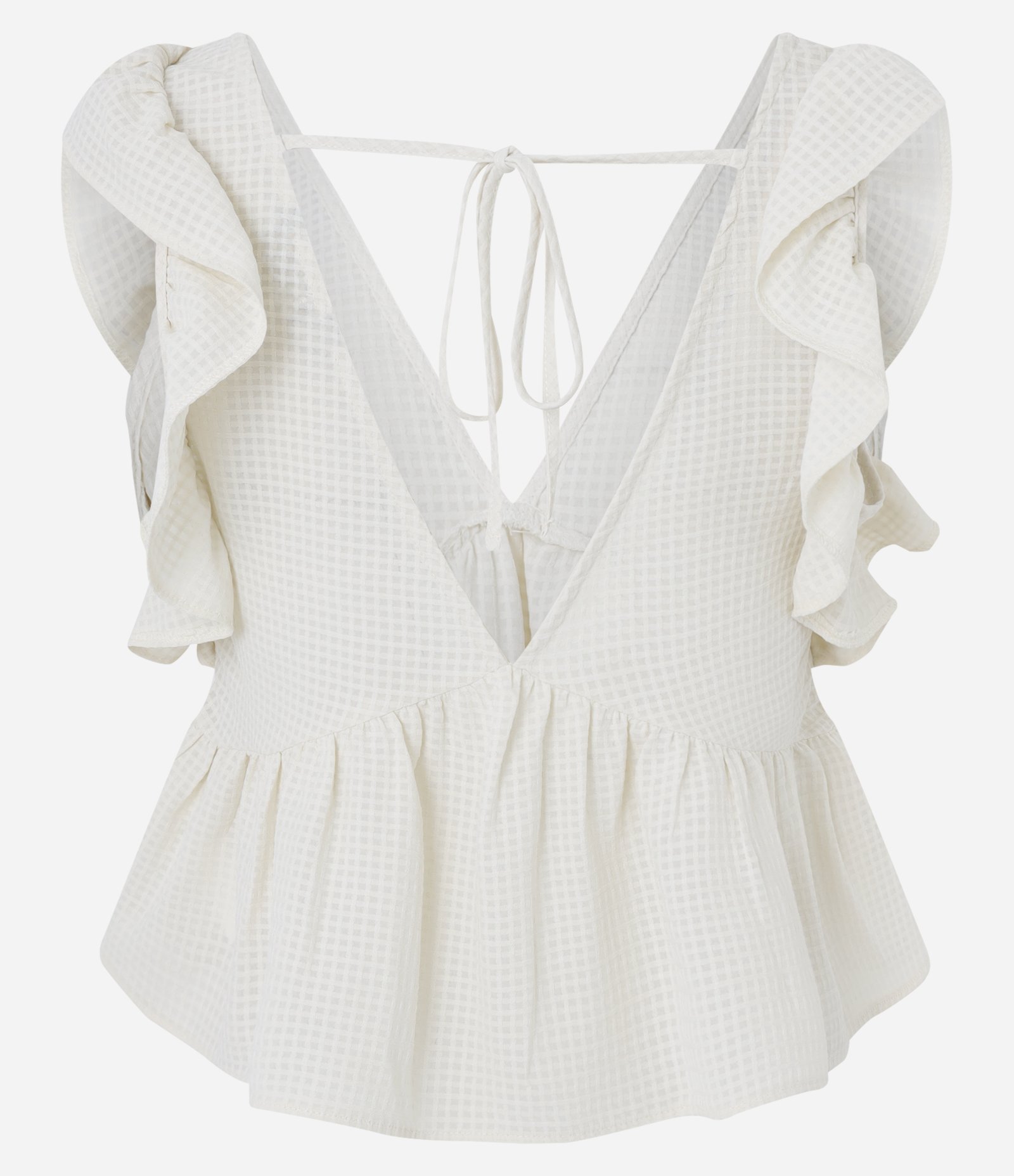 Blusa Texturizada em Chiffon com Babados nos Ombros e Amarração Off White 6