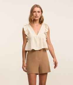 Blusa Texturizada em Chiffon com Babados nos Ombros e Amarração