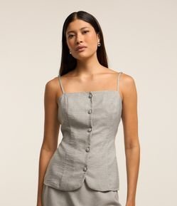 Blusa de Alcinha em Alfaiataria com Botões e Brilhos