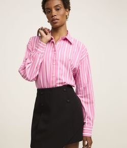 Camisa em Tricoline com Listras a Fio Tinto e Fio Metalizado