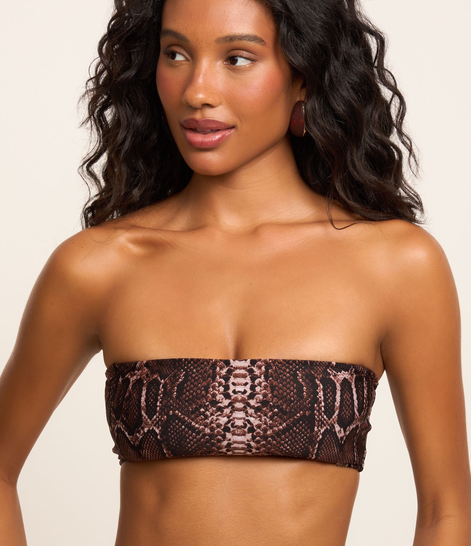 Biquíni Top Bandeau Microfibra com Estampa de Cobra Marrom 4